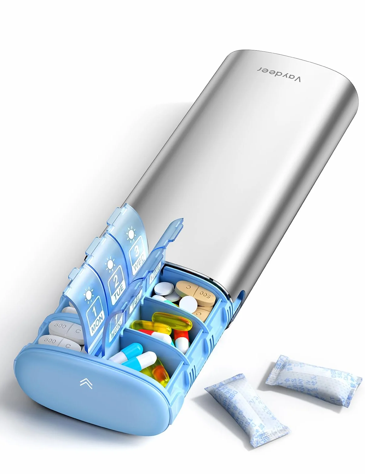 Vaydeer 7-dniowy tygodniowy organizer na tabletki (wsparcie 2 razy dziennie), metalowe etui na tabletki podróżne, duża pojemność, codzienne urocze pudełko na tabletki na suplementy, tabletki, witaminy