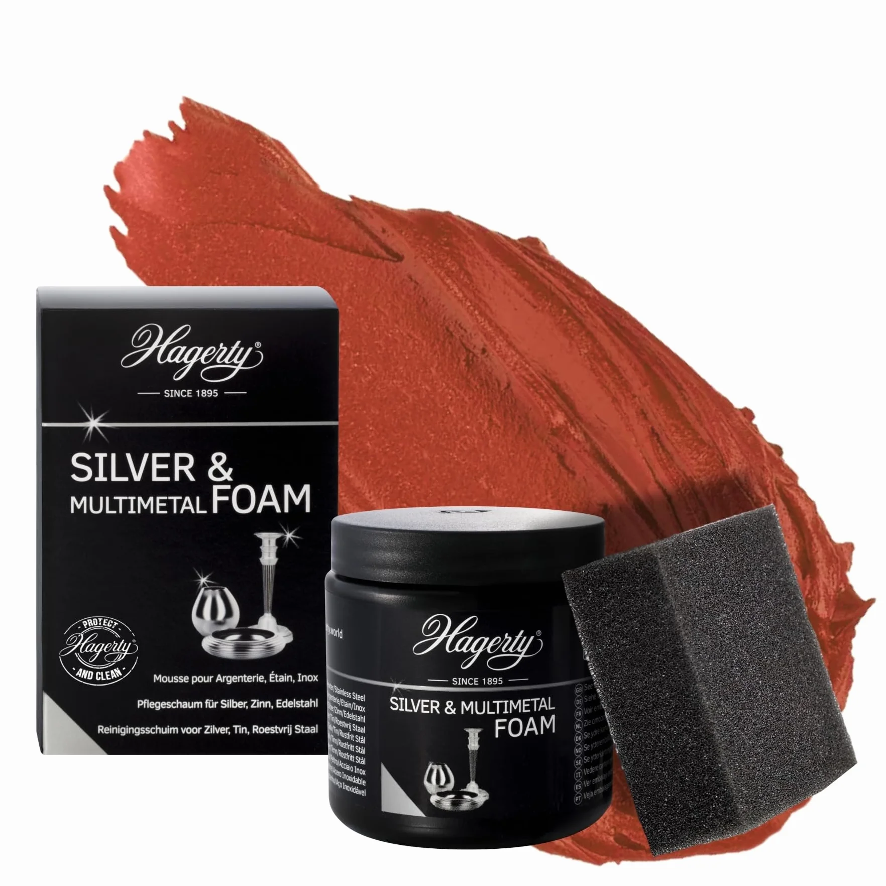 Hagerty Silver Foam Pianka do czyszczenia srebra 185g I Skuteczna pianka do pielęgnacji srebra posrebrzanego metalu cyny stali nierdzewnej chromowanej I Pasta do srebra przywracająca połysk I z gąbką
