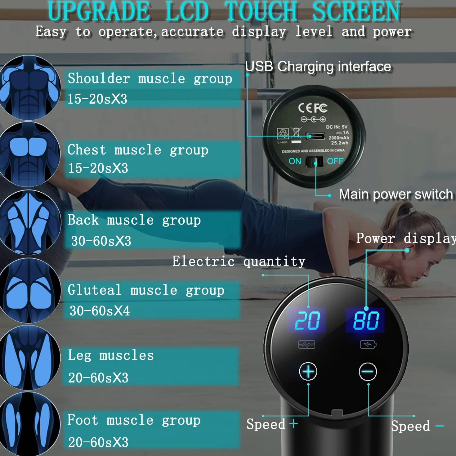 Massage Gun Deep Tissue,Percussion Massager Gun for Athletes Muscle Massage Gun for Pain Relief with 8 Massage Heads & 20 Speeds (Matte Black)