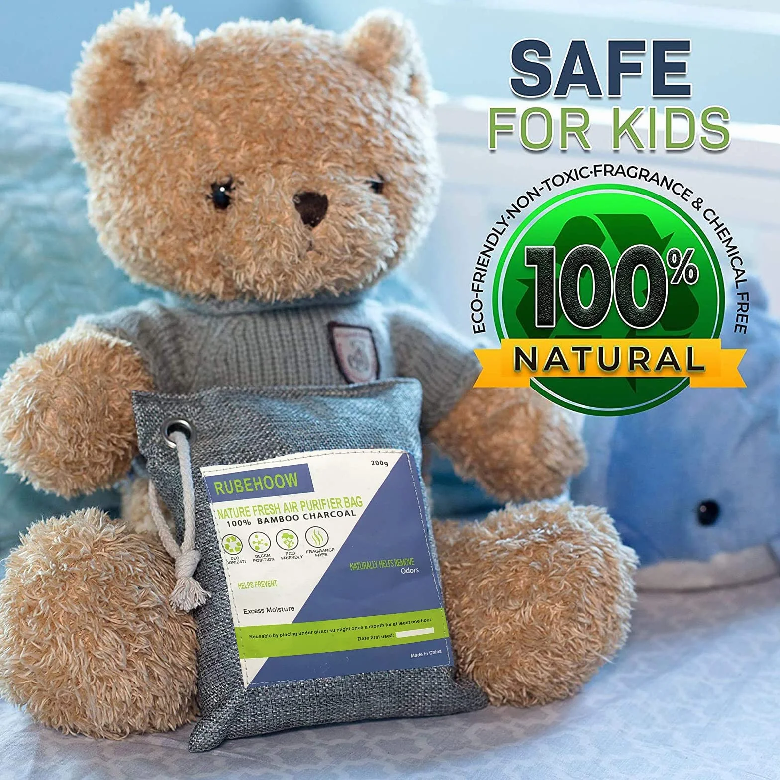 Nature Fresh Worki oczyszczające powietrze, torba oczyszczająca powietrze z węglem bambusowym, 4-pak eliminatorów zapachów do domu, filtr z węglem aktywnym do samochodów, szafek, łazienek i obszarów