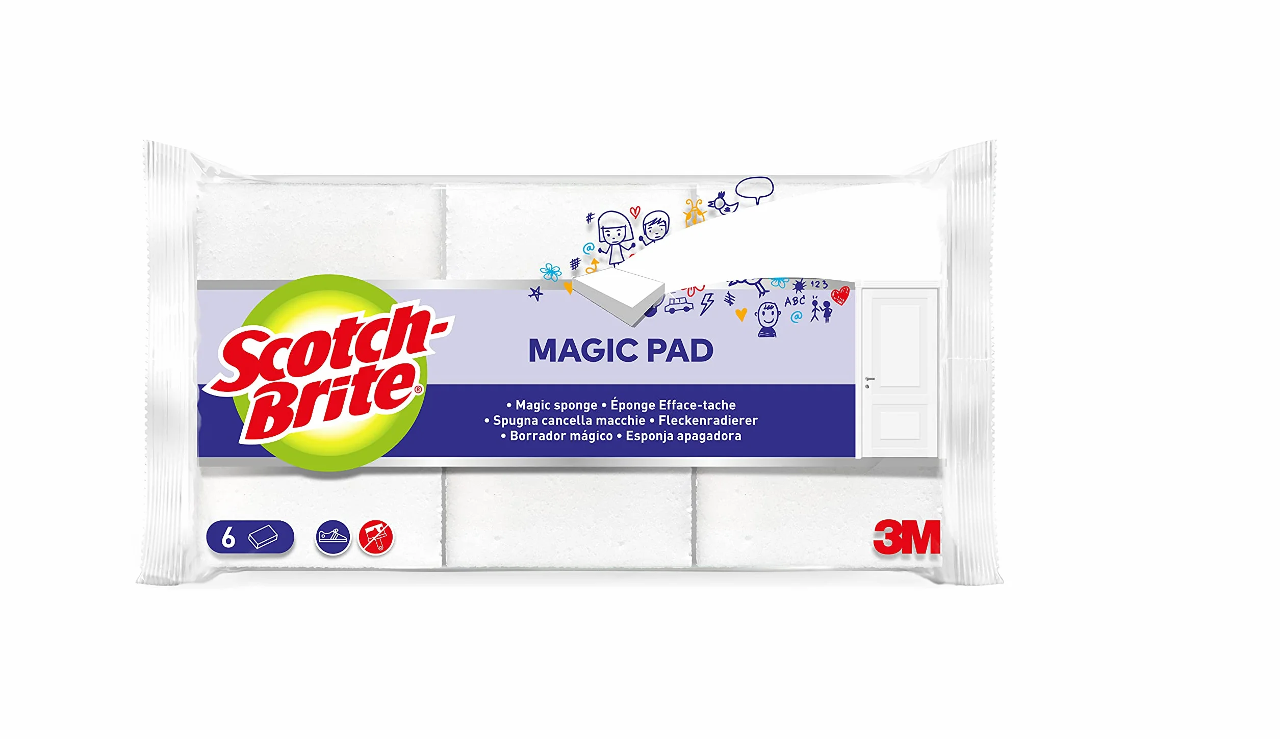 Scotch-Brite Magic Easy Eraser Gąbka, 6 sztuk - usuwa różne plamy i ślady bez chemikaliów