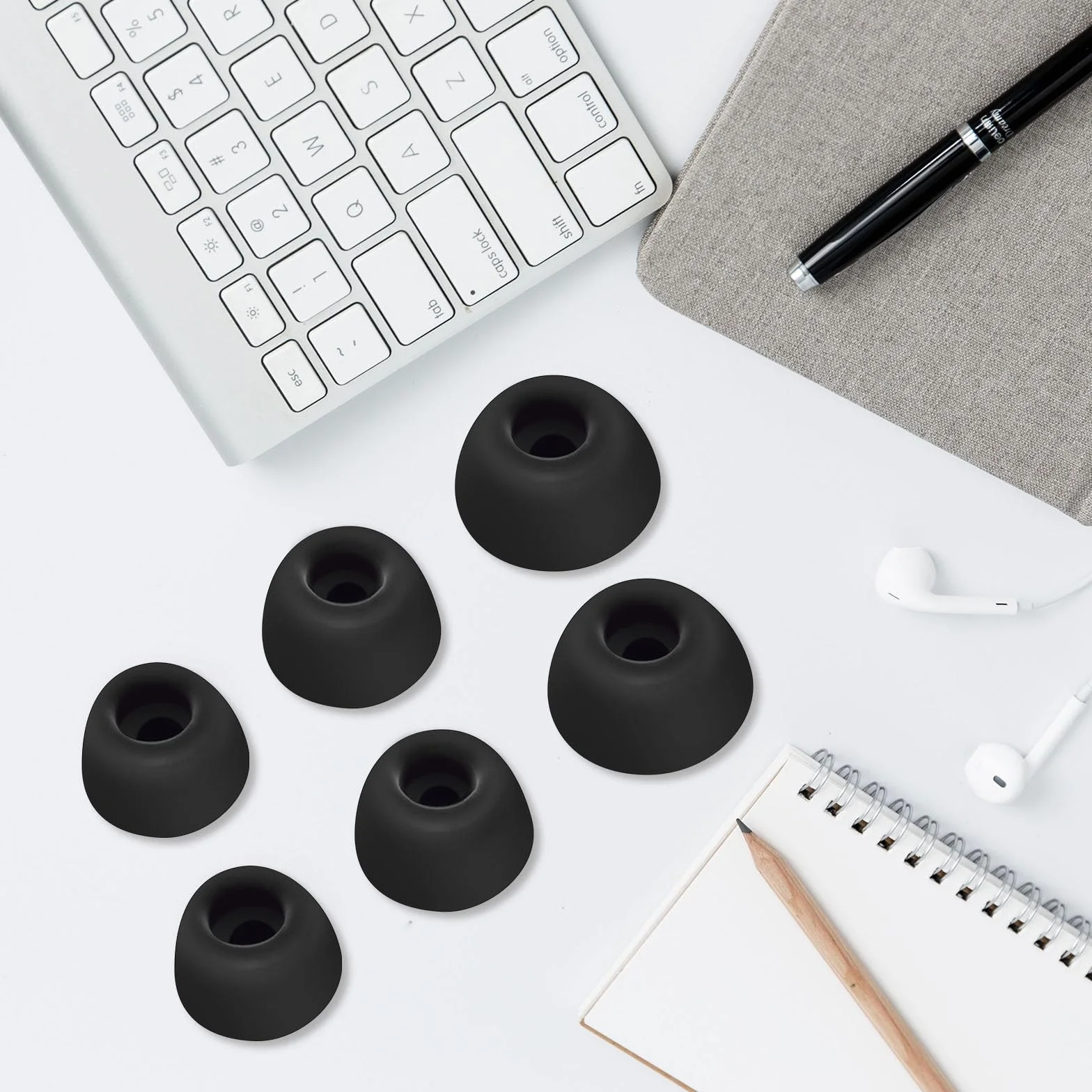 Zatyczki do uszu kompatybilne z Soundcore by Anker P40i/P30i/Sport X10/Space A40/Life P3, P2 Mini, P2, A1, miękkie silikonowe wymienne zatyczki do uszu, 3 rozmiary, 6 par (czarne)