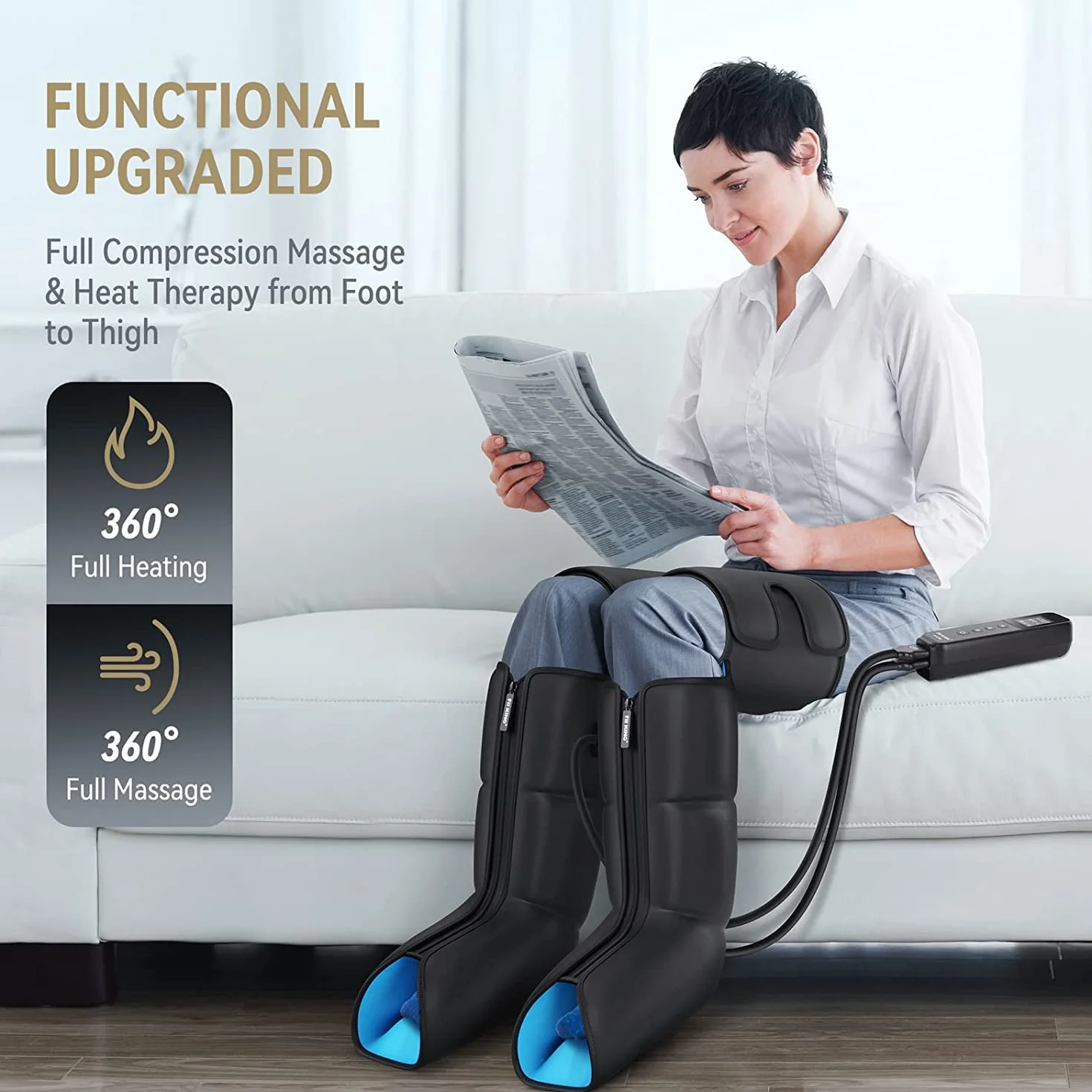 FIT KING Masażery nóg do bólu i krążenia buty kompresyjne z ciepłem, masażer nóg do opuchniętych nóg, obrzęków, łagodzenie bólu RLS, regeneracja po ciężkim treningu
