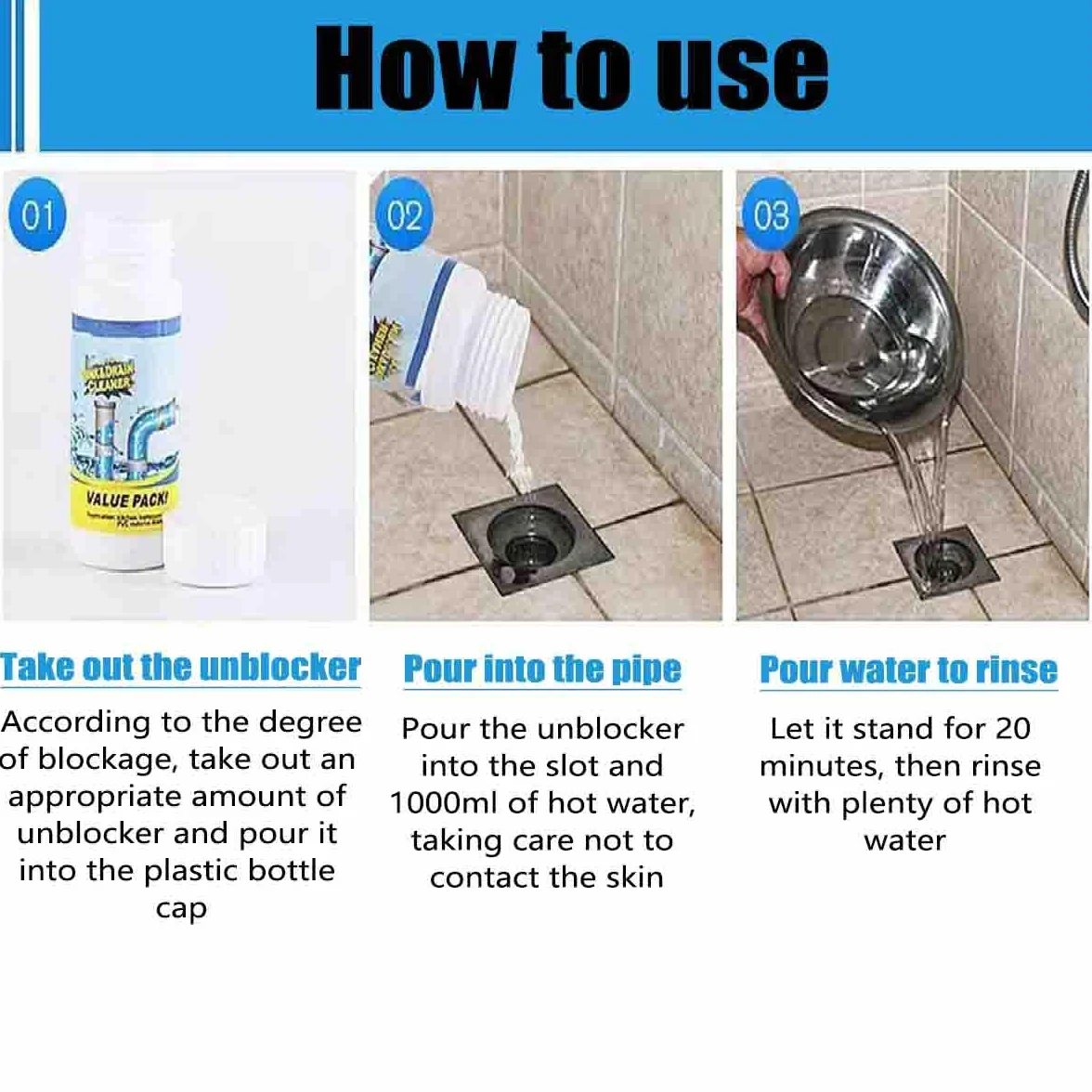 Sink and Drain Cleaner, Powerful Pipe Unclogging Agent for Kitchen, Tubs, Shower Drains (1pcs)