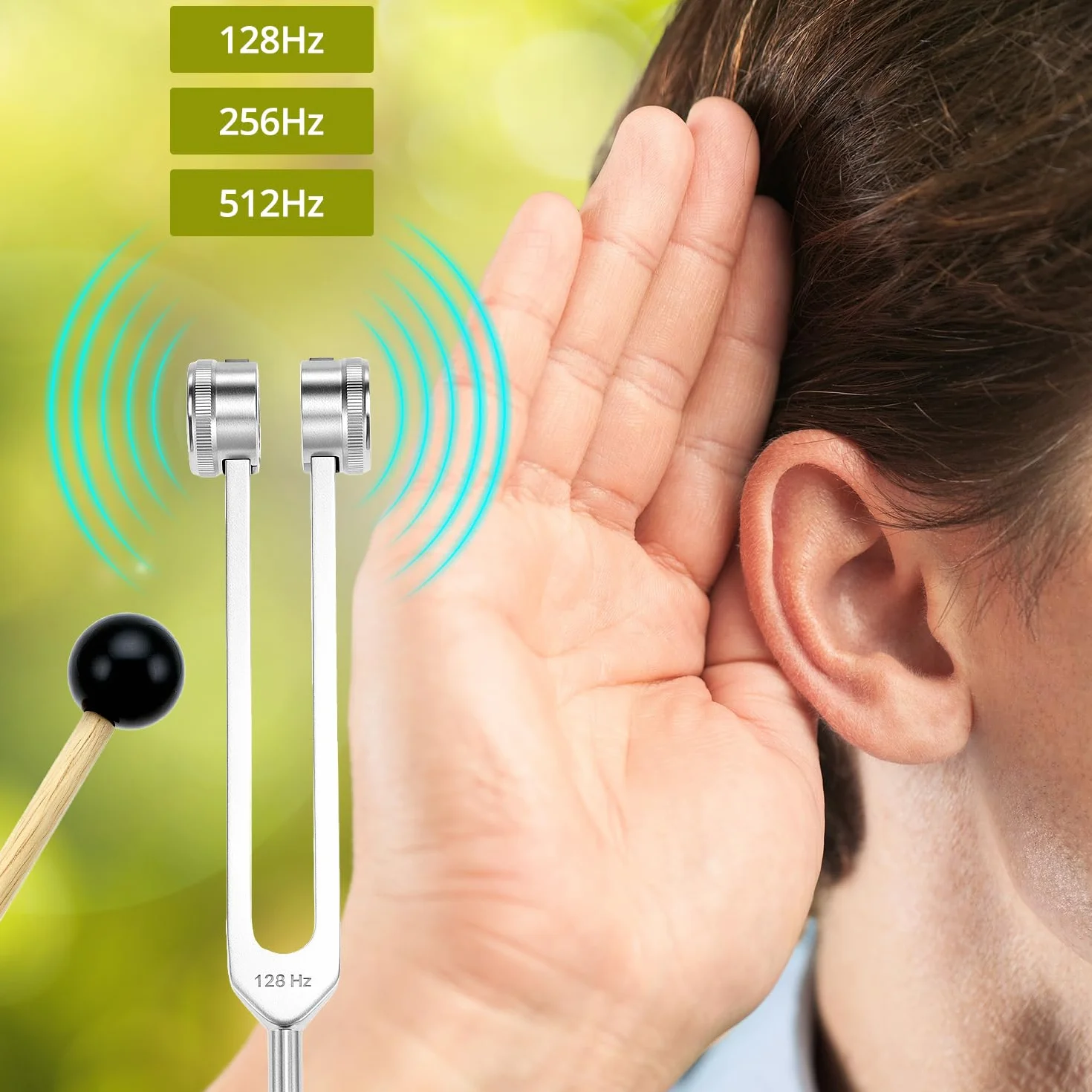 QWORK Zestaw widelców tuningowych 128 Hz 256 Hz 512 Hz do terapii dźwiękiem