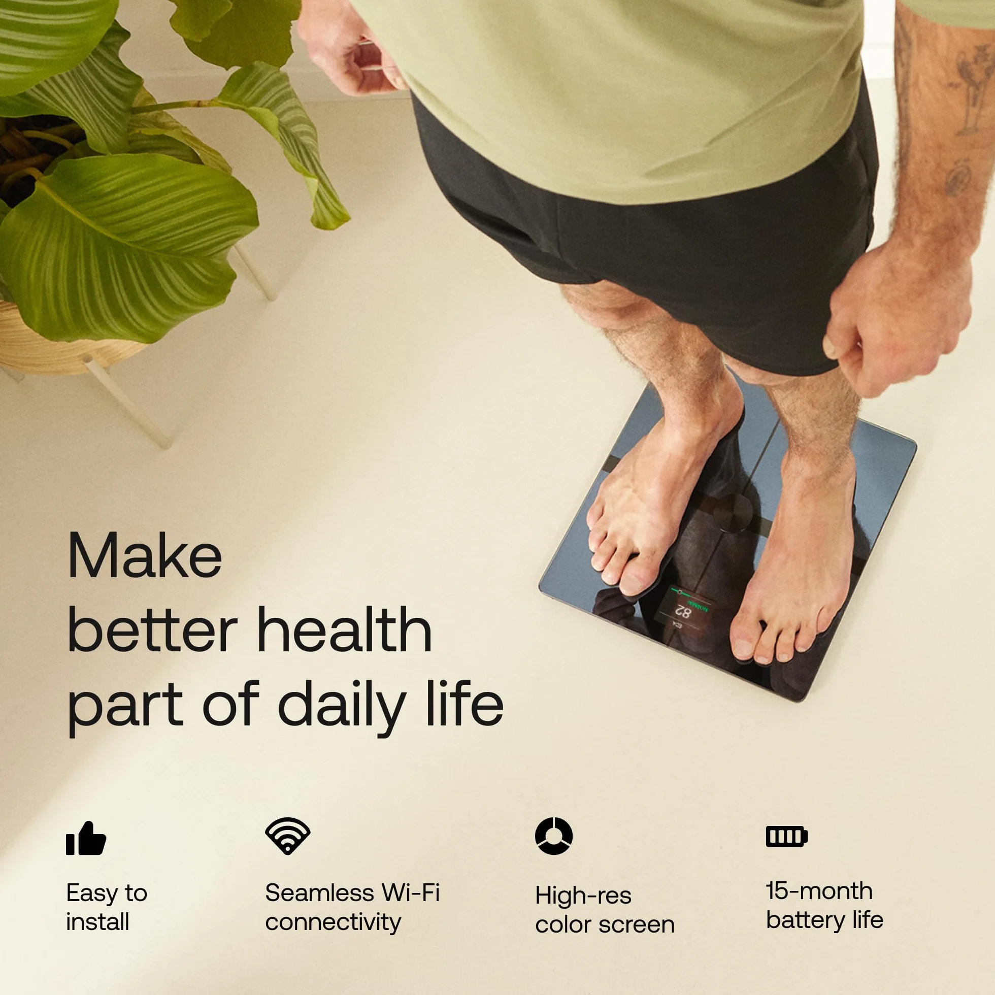 WITHINGS Body Smart – cyfrowa waga osobowa/waga osobowa do poszerzonego składu ciała, w tym masa mięśniowa, zawartość wody, gęstość kości, czarna