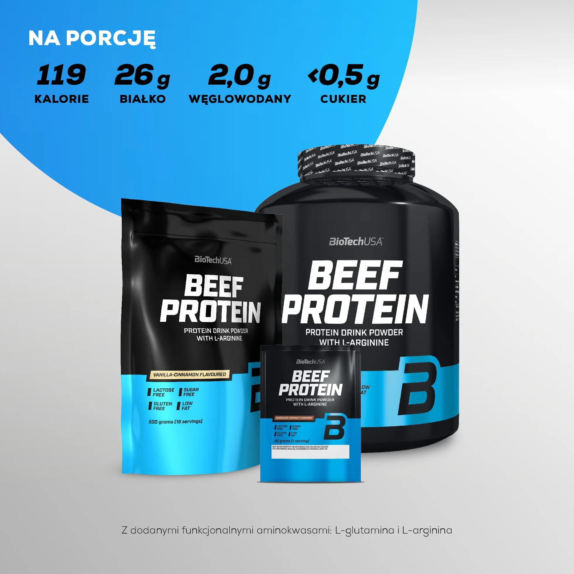 BioTechUSA Beef Protein 87% Hydrolysed Protein Peptide Formula 500 g Truskawkowy