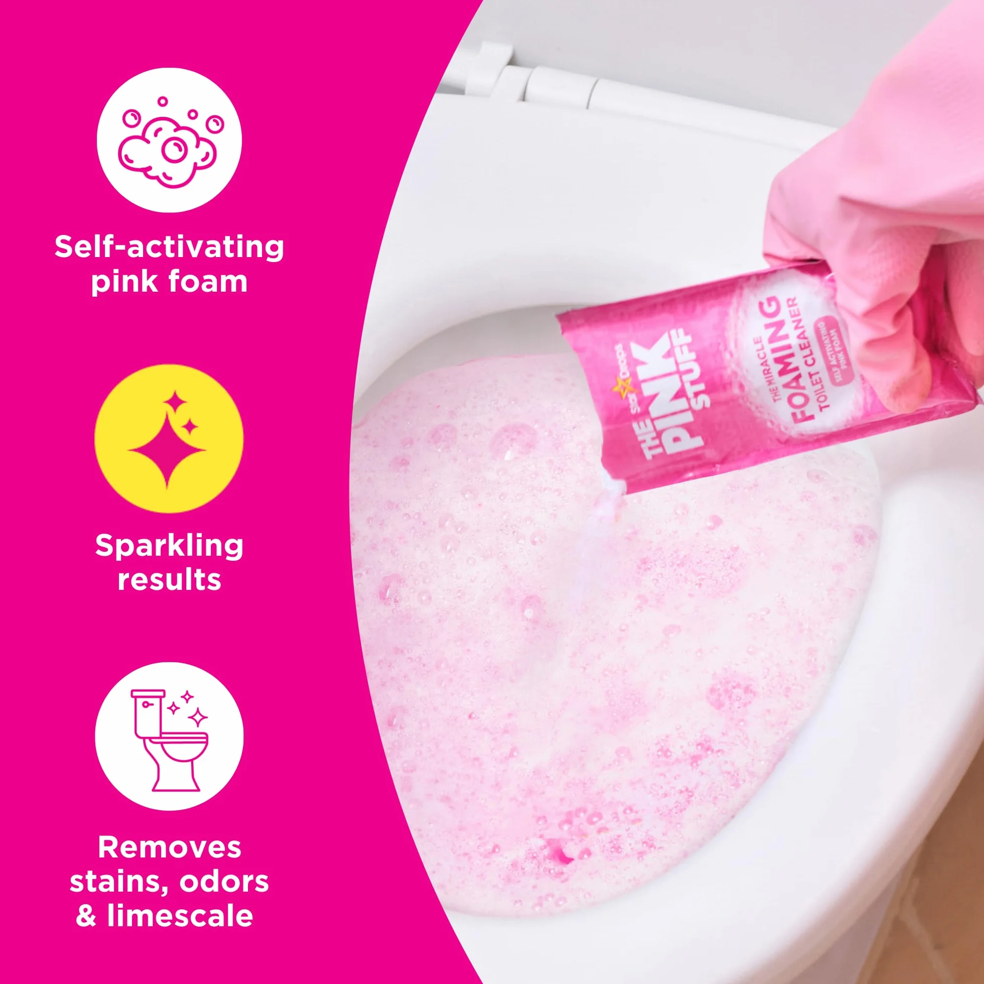 Stardrops The Pink Stuff - The Miracle Power Foaming Środek do czyszczenia toalet - 2 zabiegi - Samoaktywująca się różowa pianka, opakowanie 1 szt. (207 ml)