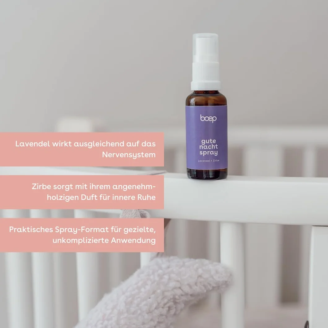 boep Spray na dobranoc | uspokajający spray do pomieszczeń i poduszek z lawendą i limbą | aromaterapia | 100% naturalne olejki eteryczne | wegański i wyprodukowany w Allgäu (30 ml)