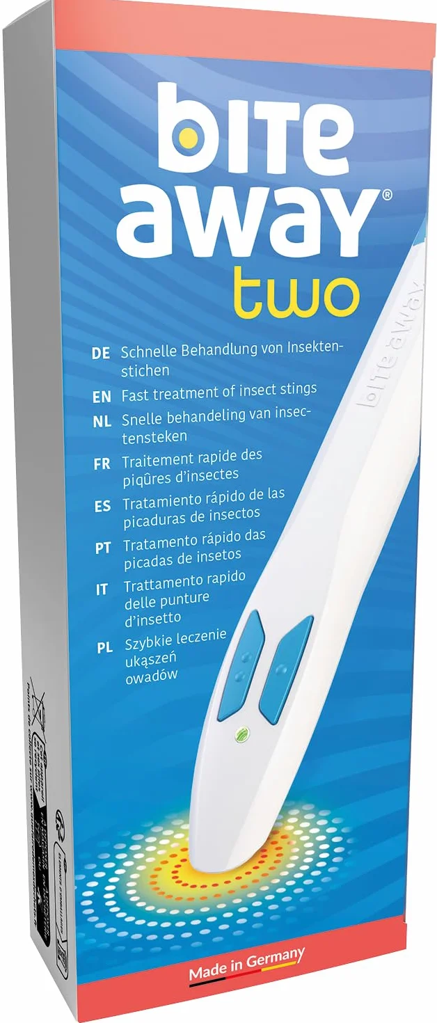 bite away two; oryginalny produkt na ukąszenia; elektroniczny środek na ukąszenia owadów do szybkiego leczenia ukąszeń komarów; sprawdzony klinicznie i przetestowany dermatologicznie