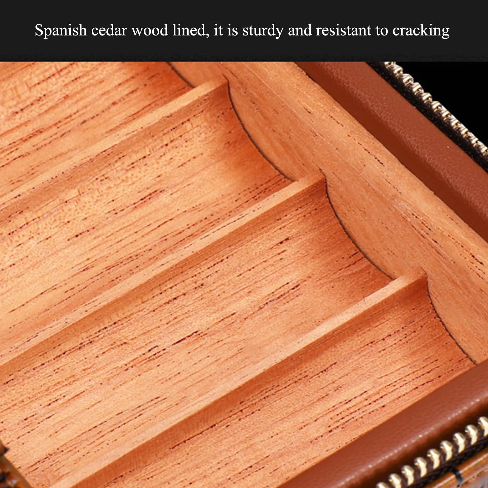 Cigar Humidor Box for 4 Cigars Cedar Wood Lined Leather Travel Case with Humidifier Brown