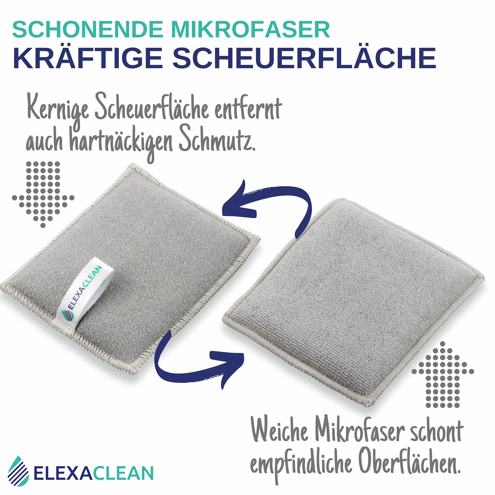 ELEXACLEAN gąbka kuchenna 3 szt., zmywak do garnków do prania i wielokrotnego użytku, mikrofibra do kuchni i domu, (12x10 cm (large), jasnoszara)