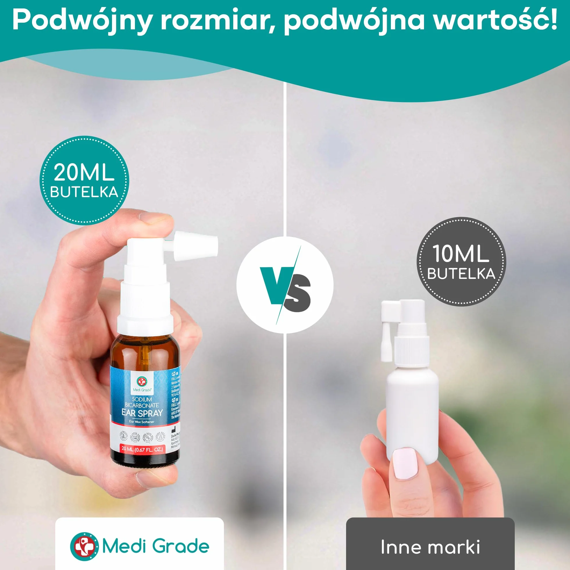 Medi Grade Preparat do Czyszczenia Uszu – Naturalny Płyn do Czyszczenia Uszu z Wodorowęglanem Sodu na Zatkane Uszy i Usuwanie Woskowiny – Butelka 20ml z Ponad 50 Rozpyleniami dla Łatwej Aplikacji