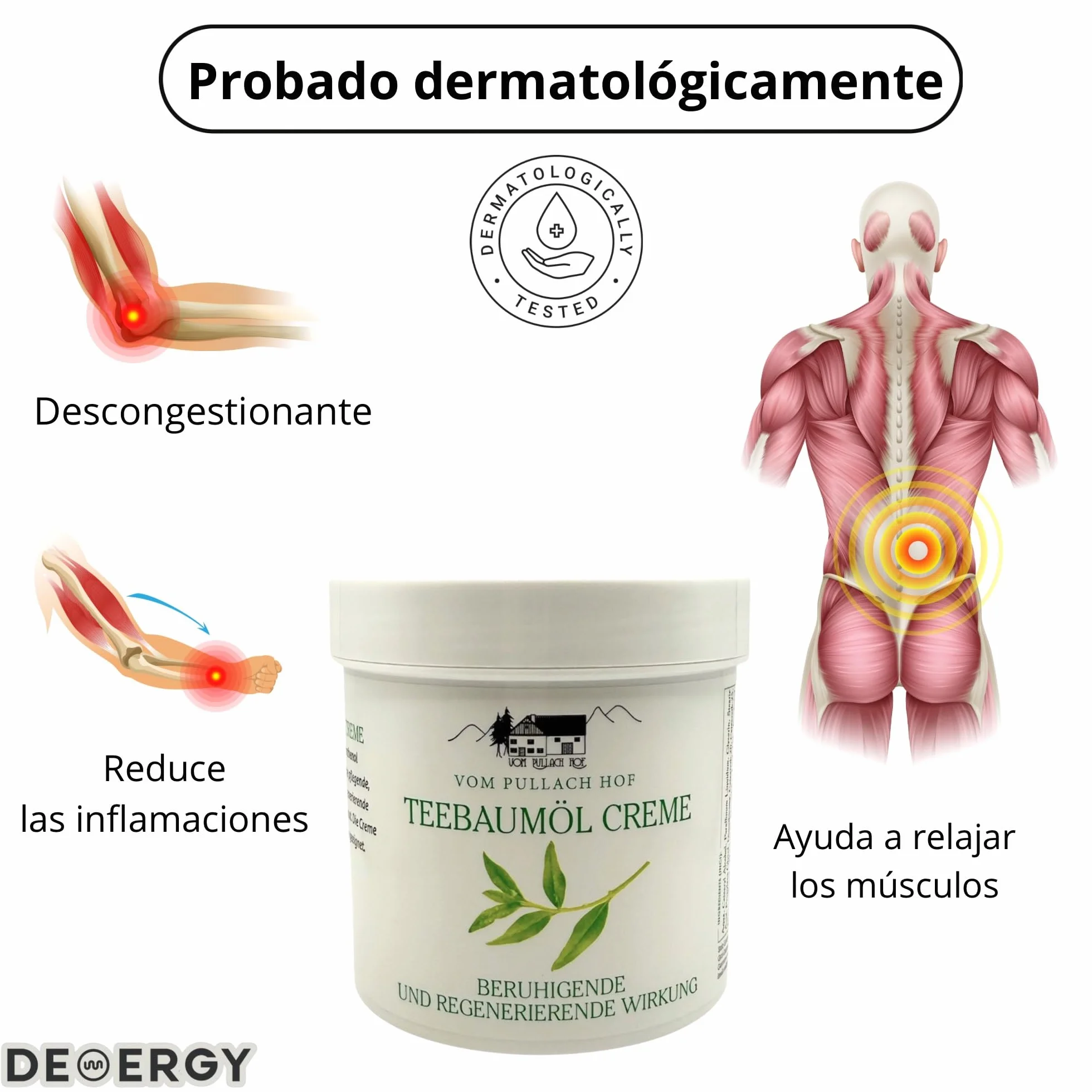 DEMERGY Naturalny krem z olejkiem z drzewa herbacianego, 250 ml, nawilżający krem do twarzy i ciała, do skóry ze skłonnością do trądziku, antyseptyczny, kojący, testowany dermatologicznie, łagodzi