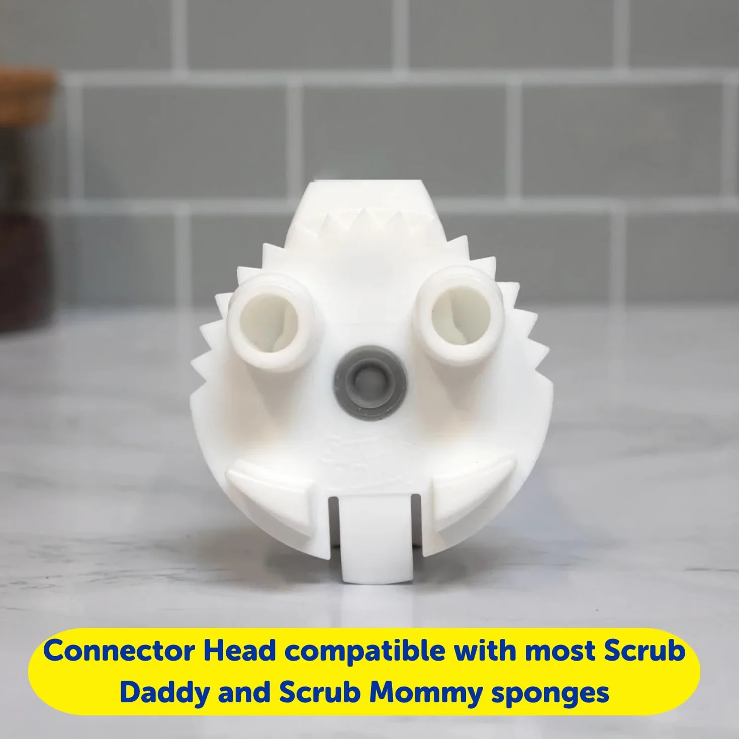 Scrub Daddy Szczotka do mycia naczyń z uchwytem na mydło, głowice uzupełniające, gąbka i głowica łącznika, zmieniająca teksturę gąbka do mycia naczyń z uchwytem w płynie, wbudowany skrobak, żółty
