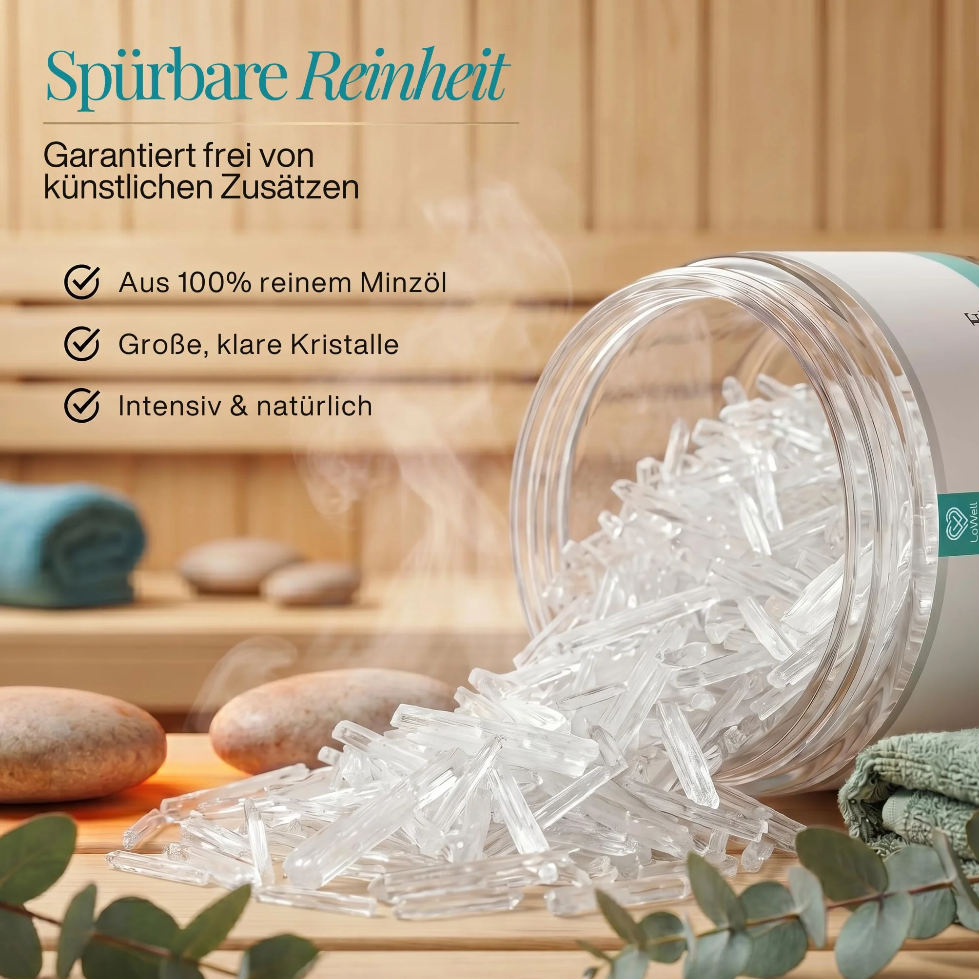 LoWell® 40g Kryształy Mentolowe ze 100% czystej mięty - idealne jako napar do sauny w zamykanej puszce - Mentol