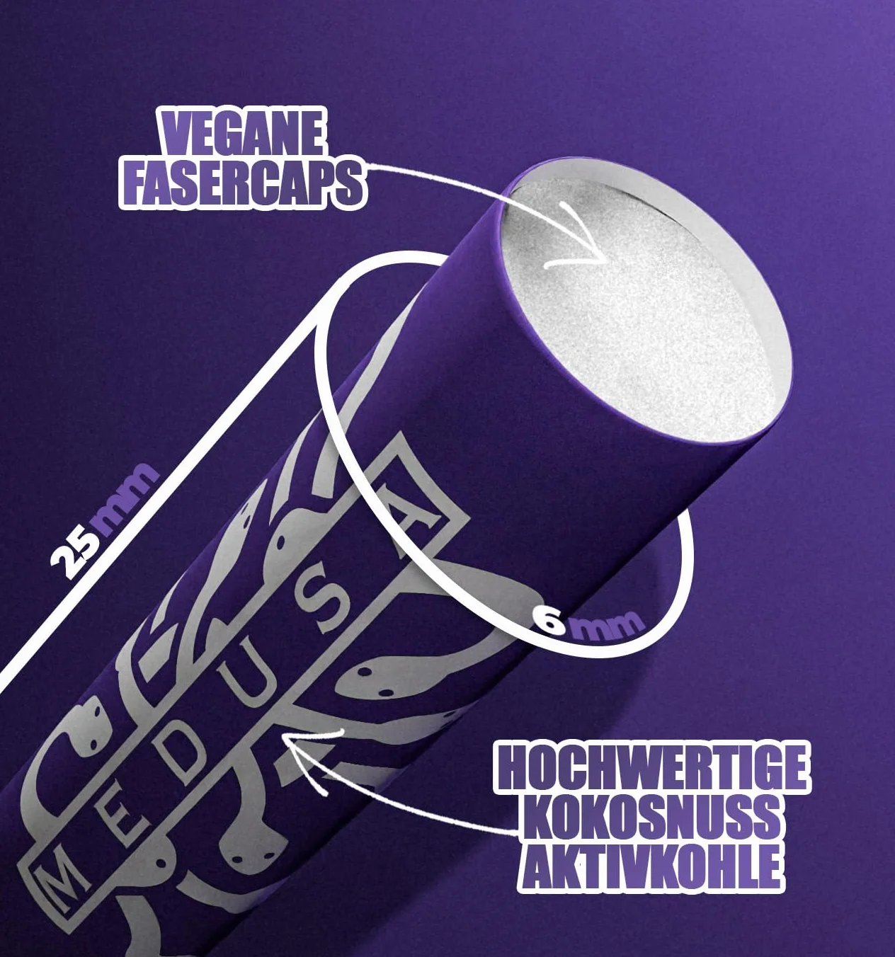 Medusafilters® 100 sztuk filtrów z węglem aktywnym o średnicy 6 mm z wegańskimi nasadkami z włókien i węglem aktywnym kokosowym | filtr o długości 25 mm Made in Germany (edycja mieszana)