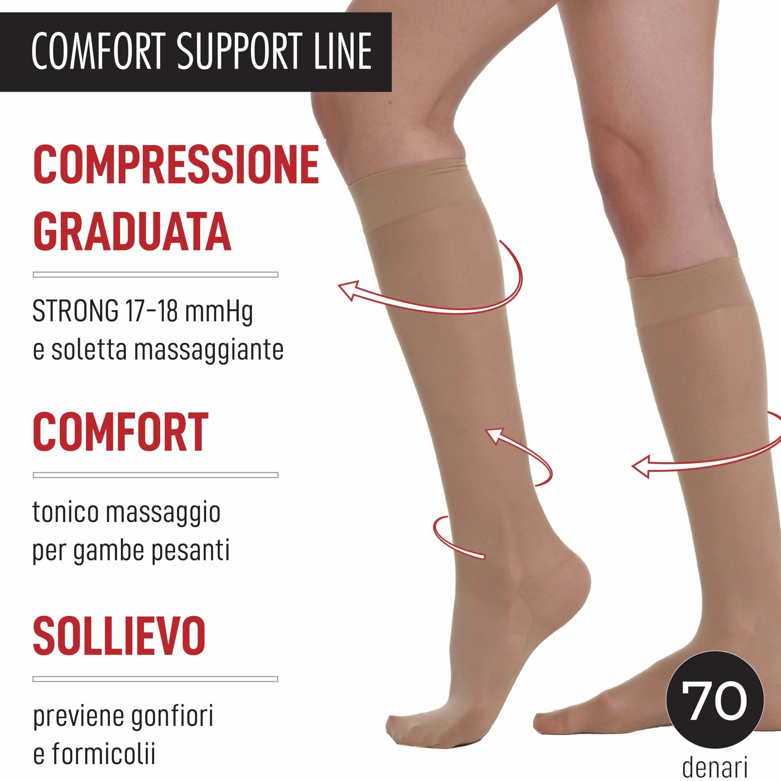 BeOnTop damskie podkolanówki ze stopniowanym uciskiem 70 den, damskie pończochy stopniowane uciskowe 17-18 mmHg, damskie skarpety uciskowe Comfort Support Line, damskie skarpety od skarpetek -