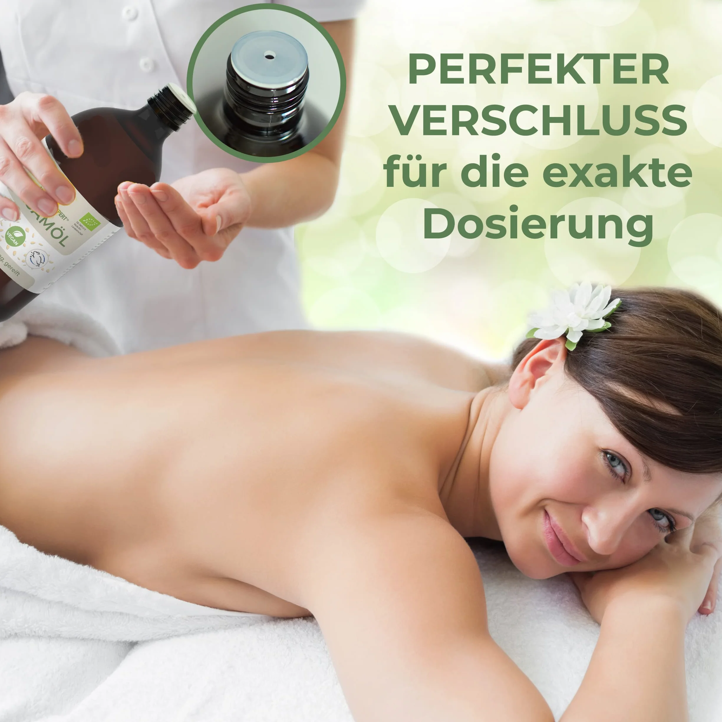 MASSAGE-EXPERT Ekologiczny olej sezamowy, tłoczony na zimno – dojrzały olejek bazowy do masażu, Ayurveda, pielęgnacji skóry i pielęgnacji włosów [1 litr z zamknięciem natryskowym]