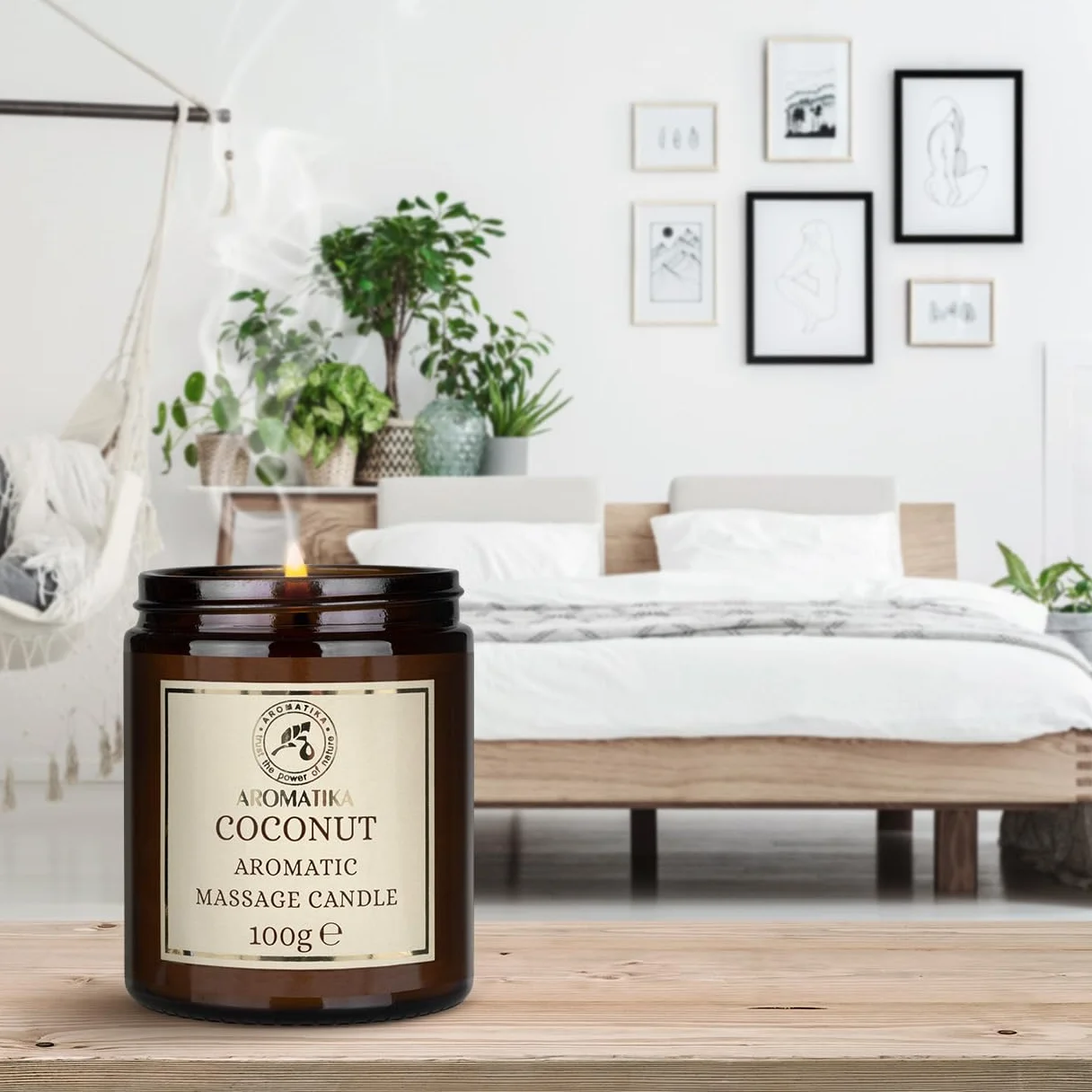 Świeca do masażu Coco 100 g - świeca sojowa - mieszanka olejków kokosowych i migdałowych i monoi z Tahiti - relaksujący masaż, uspokajający, aromatyczny