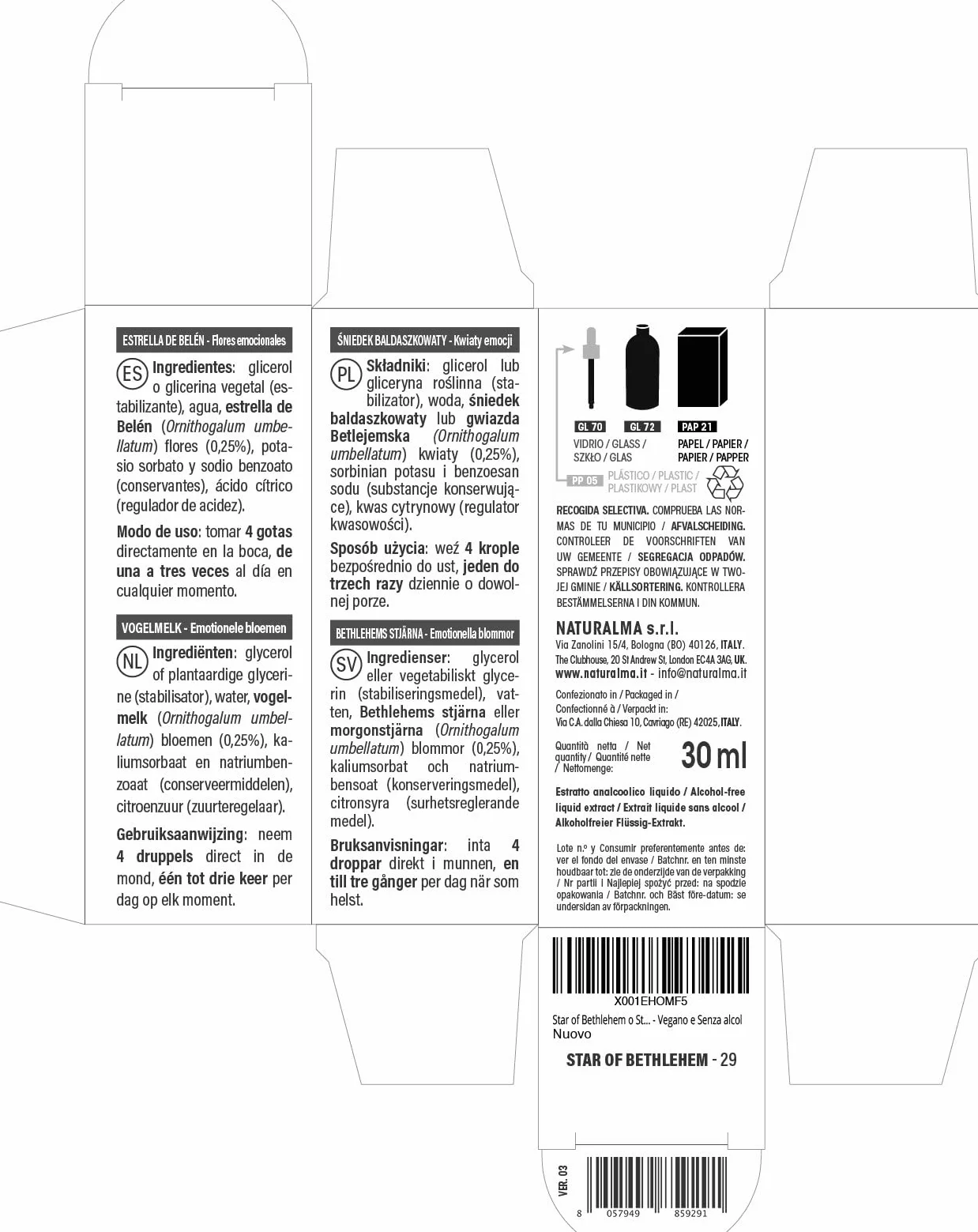 Naturalma Krople 30 ml Płynny ekstrakt bezalkoholowy Esencje kwiatowe Star of Bethlehem Ornithogalum umbellatum
