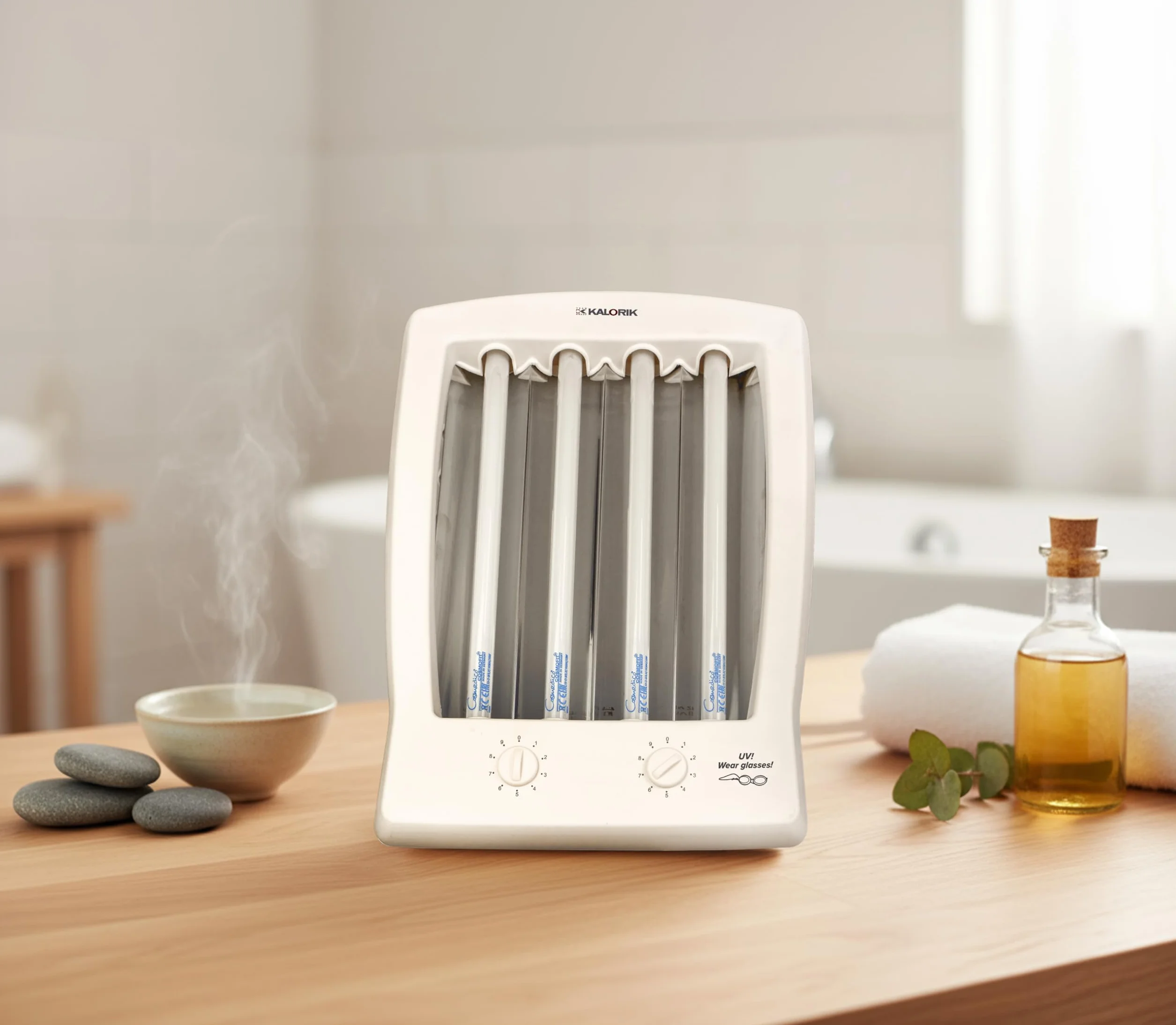 Kalorik GB1004R domowe solarium do opalania twarzy i dekoltu, 4 x 15 W, lampa do opalania kolagenu, pielęgnuje i regeneruje skórę, opalarka twarzy, w zestawie 2 x okulary przeciwsłoneczne