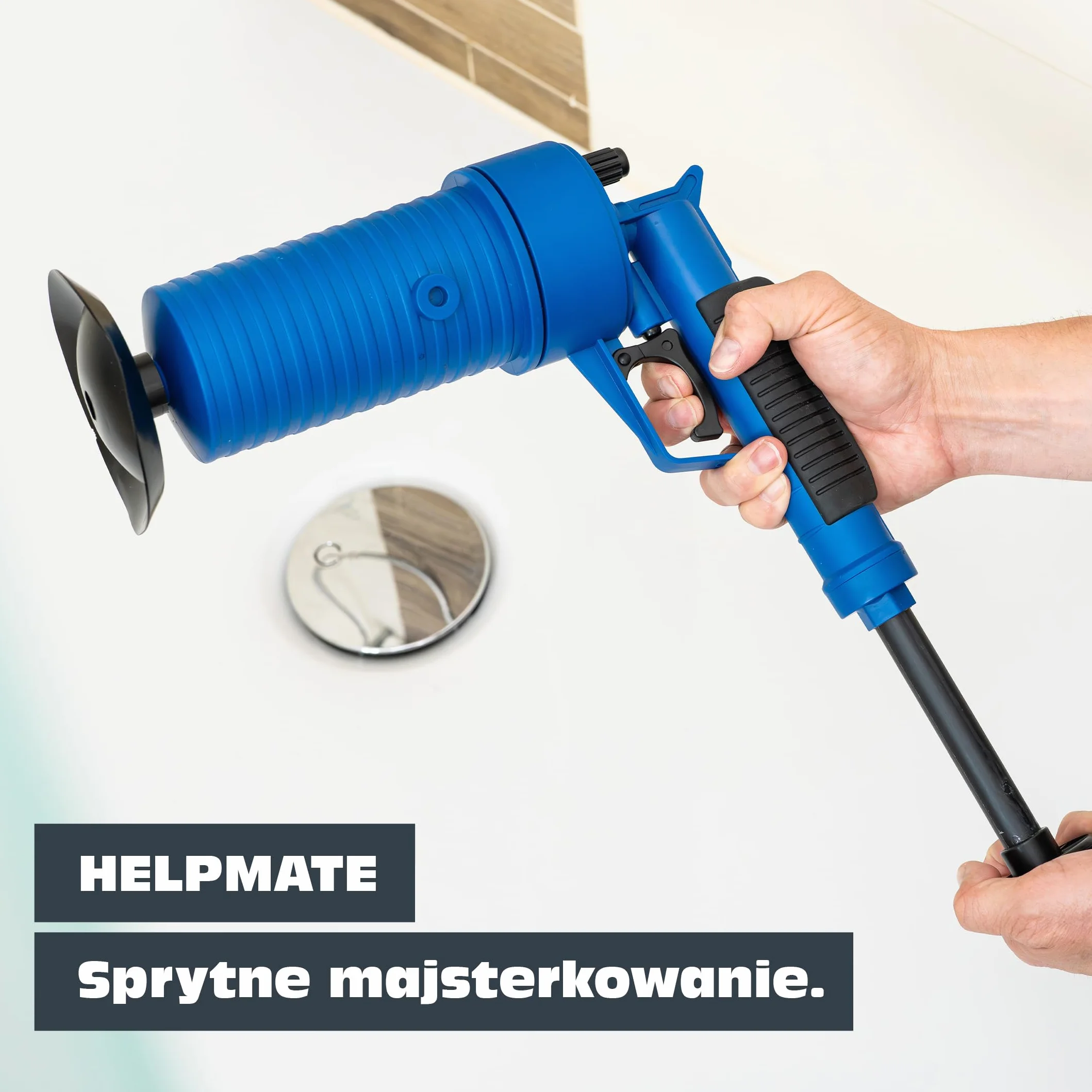 HELPMATE Pompa do czyszczenia rur – wysokociśnieniowy środek do czyszczenia odpływów do łazienki, kuchni i WC – skuteczne usuwanie zatorów – profesjonalna pompa do czyszczenia rur