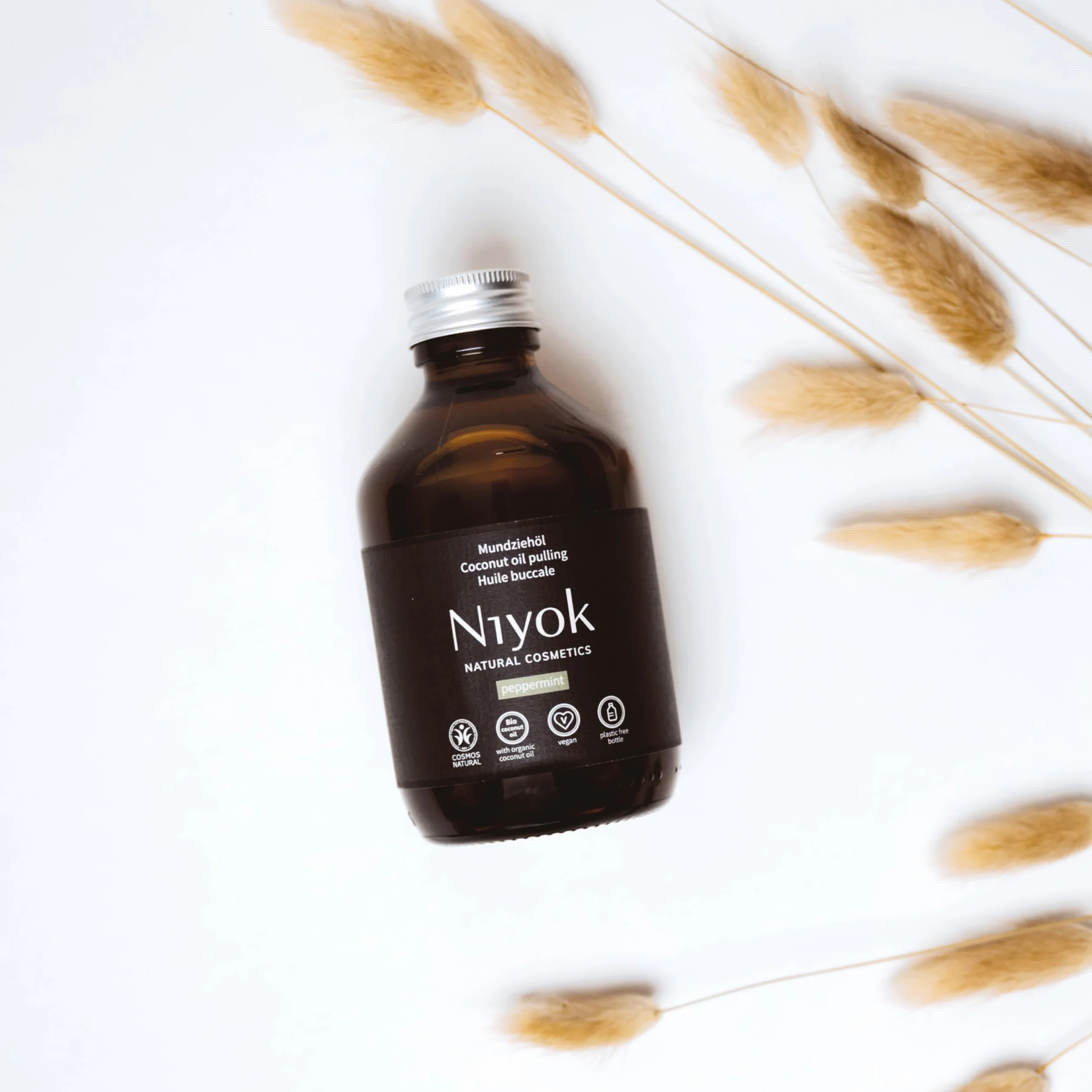 Niyok Olejek do ust z ekologicznego oleju kokosowego "mięta pieprzowa" (200 ml) • płukanie jamy ustnej z olejkami eterycznymi • Bio kuracja olejku kokosowego przeciwko próchnicy, kamieniu nazębnemu i