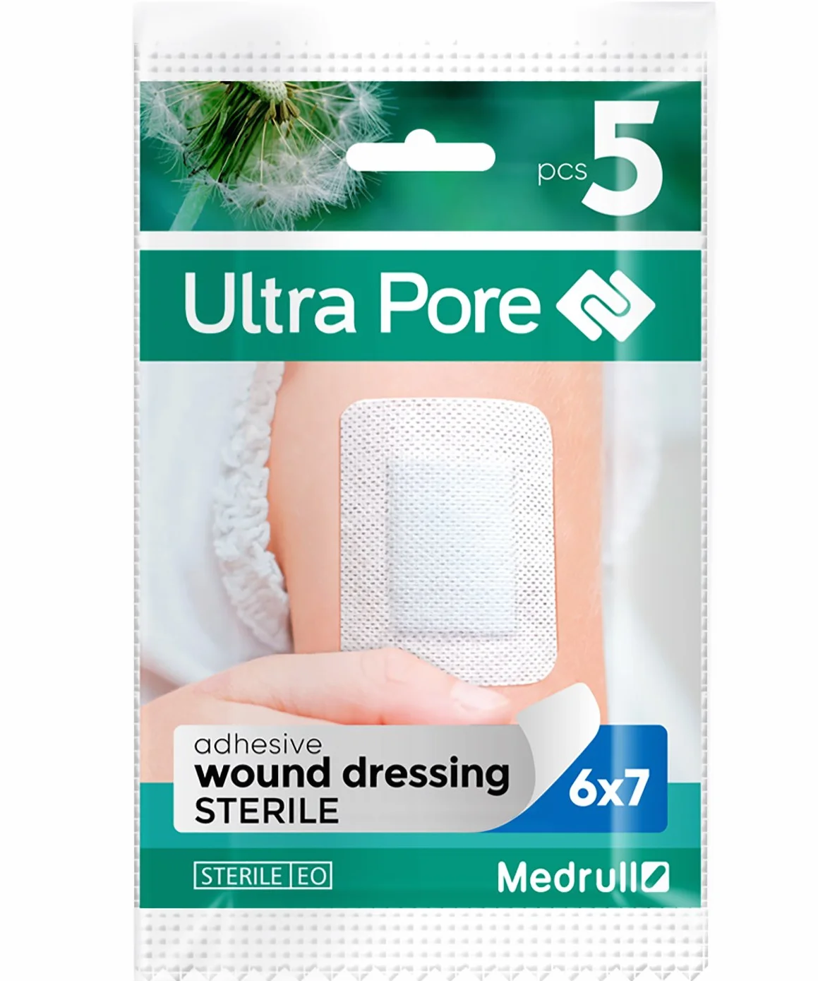 Medrull opatrunek na rany, sterylny, 6 x 7 cm, 75 sztuk, pakowany pojedynczo, ultra pory, miękki plaster na rany, duża siła klejenia, chroni przed zadrapaniami w przypadku skaleczeń