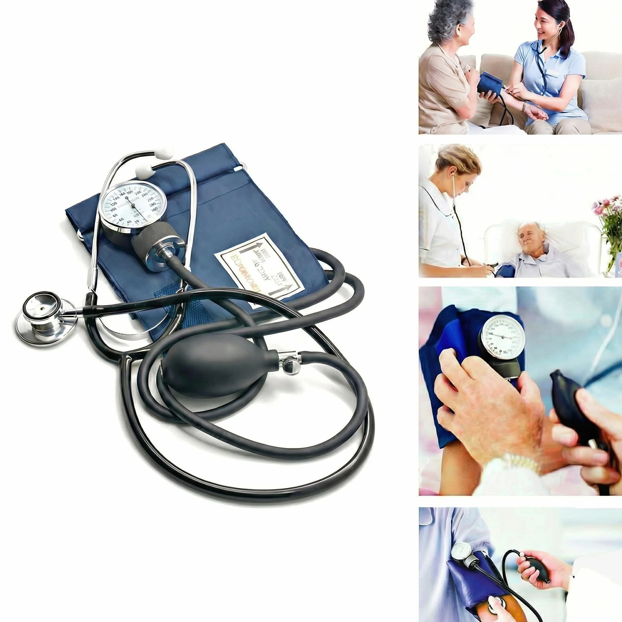 Aneroidalny Sfigmomanometr Ciśnieniomierz z Dwugłowicowym Stetoskopem | Pompką | Manometrem | Mankietem | Torba dla Karetki | Lekarza | Praktyki | Instrukcja Obsługi | Niebiesko Czarny