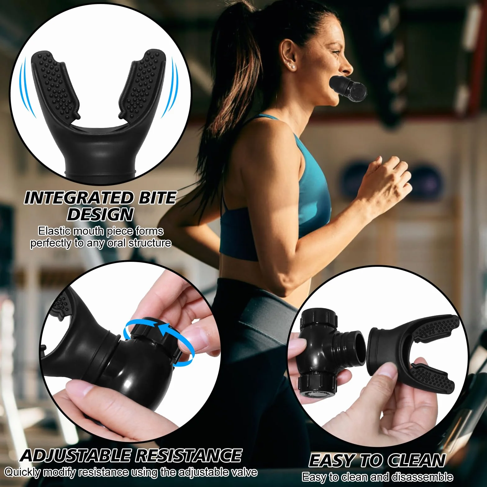 oxyfit trener oddychania, trener oddechowy płuc, przyrząd do treningu pojemności płuc z regulowanymi opornikami dla zwiększenia wytrzymałości oddechowej – czarny