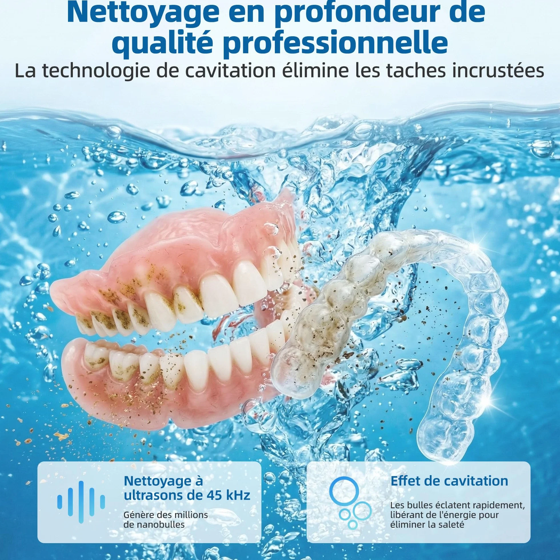 Carehabi Ultradźwiękowe urządzenie do czyszczenia szyn dentystycznych 45 kHz Dental Pod ze światłem UV 200 ml