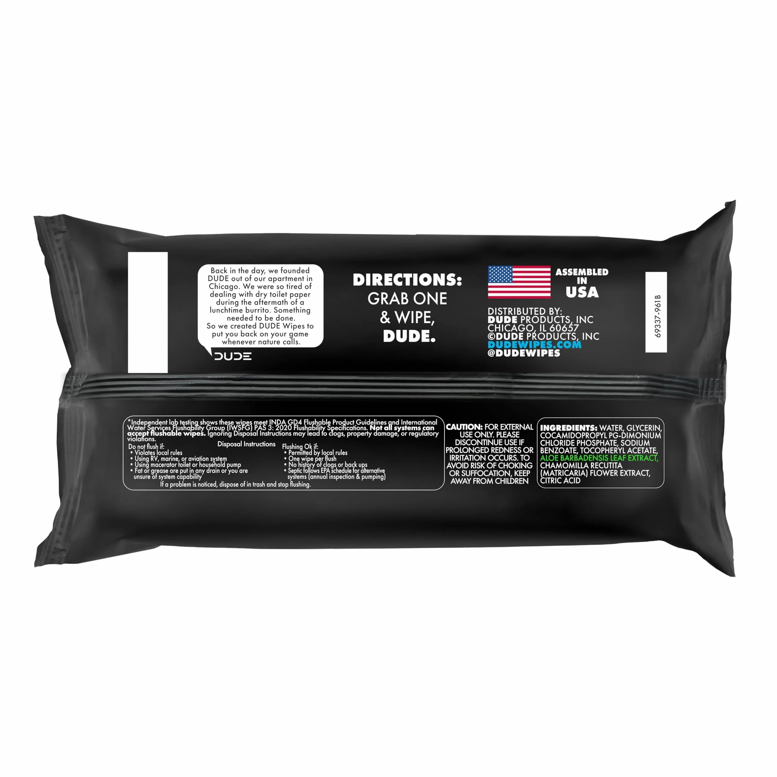 Dude Wipes Chusteczki do spłukiwania bezzapachowe naturalnie kojące opakowanie dozownika 48 ct