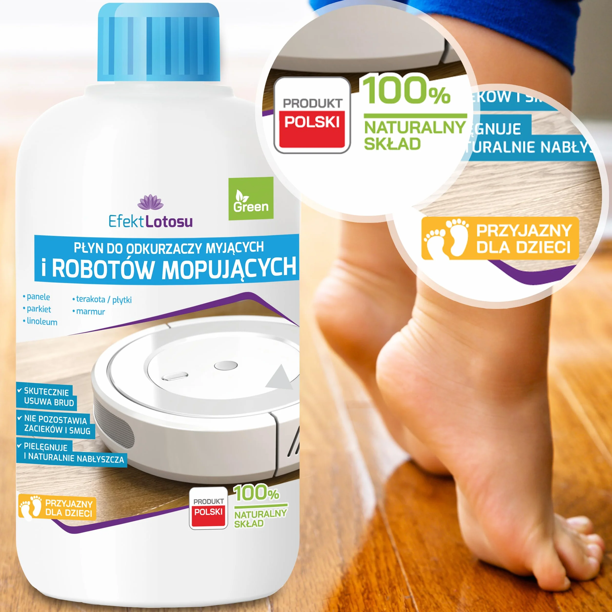 Naturalny płyn myjący do robotów mopujących i odkurzaczy myjących, bez smug, do wszystkich modeli, 500 ml