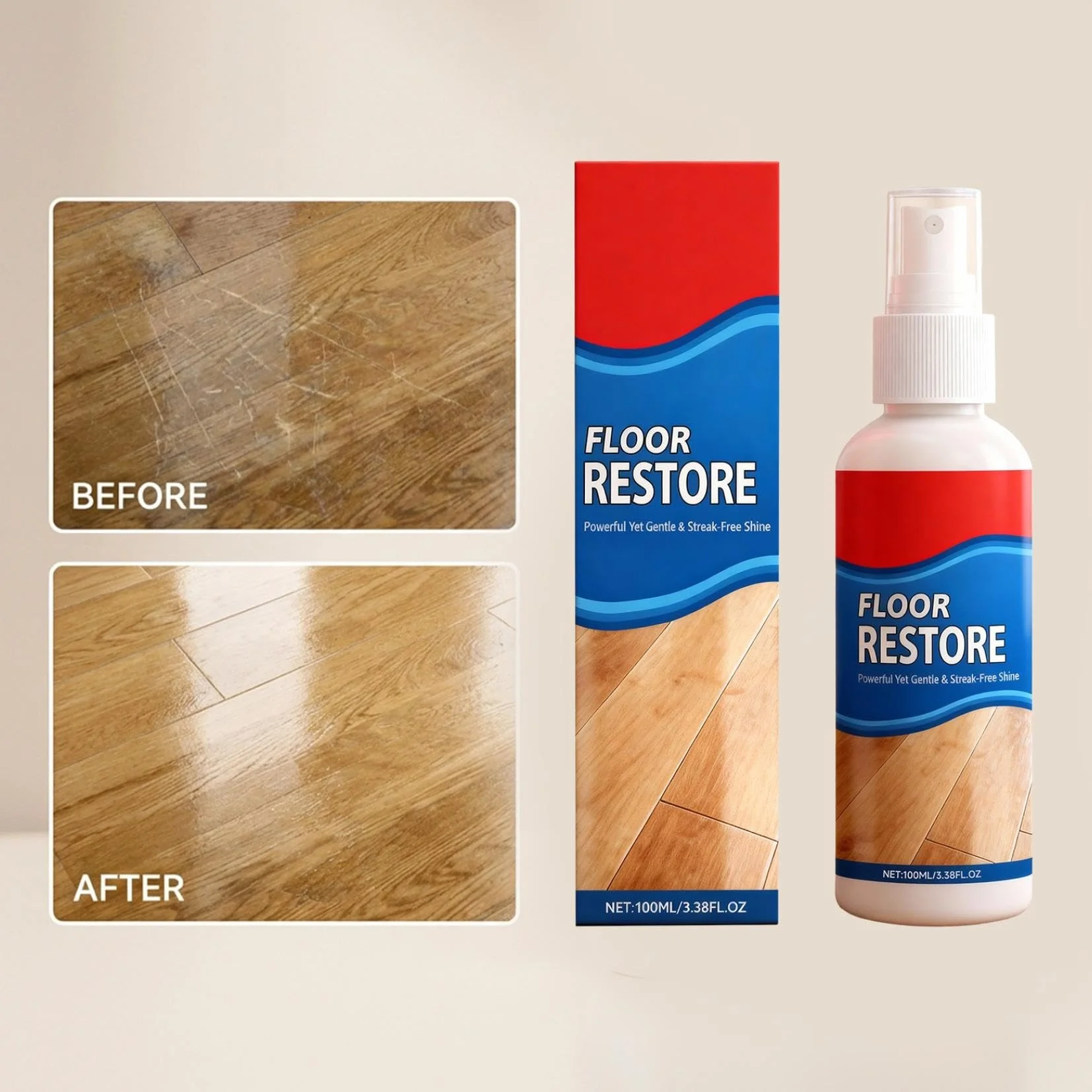 Floor Restore, środek do polerowania podłóg drewnianych, 100 ml, środek do renowacji, renowacja parkietu, ochrona przed zadrapaniami, długotrwały połysk, bez pozostałości (2 sztuki)