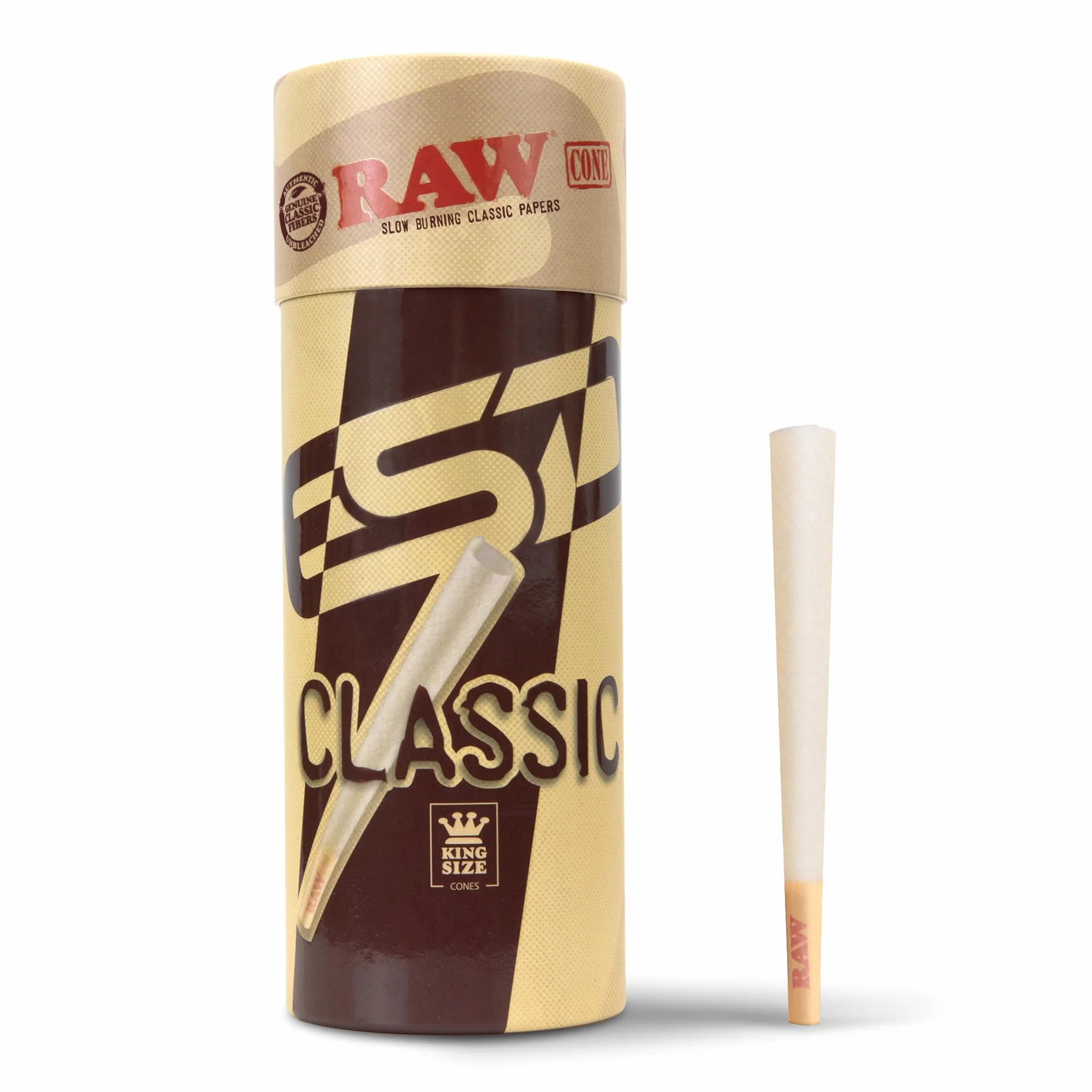 RAW Stożki Classic King Size, 50 sztuk, naturalny wstępnie zwinięty papier do ciasta z końcówkami i patyczkami do pakowania w zestawie