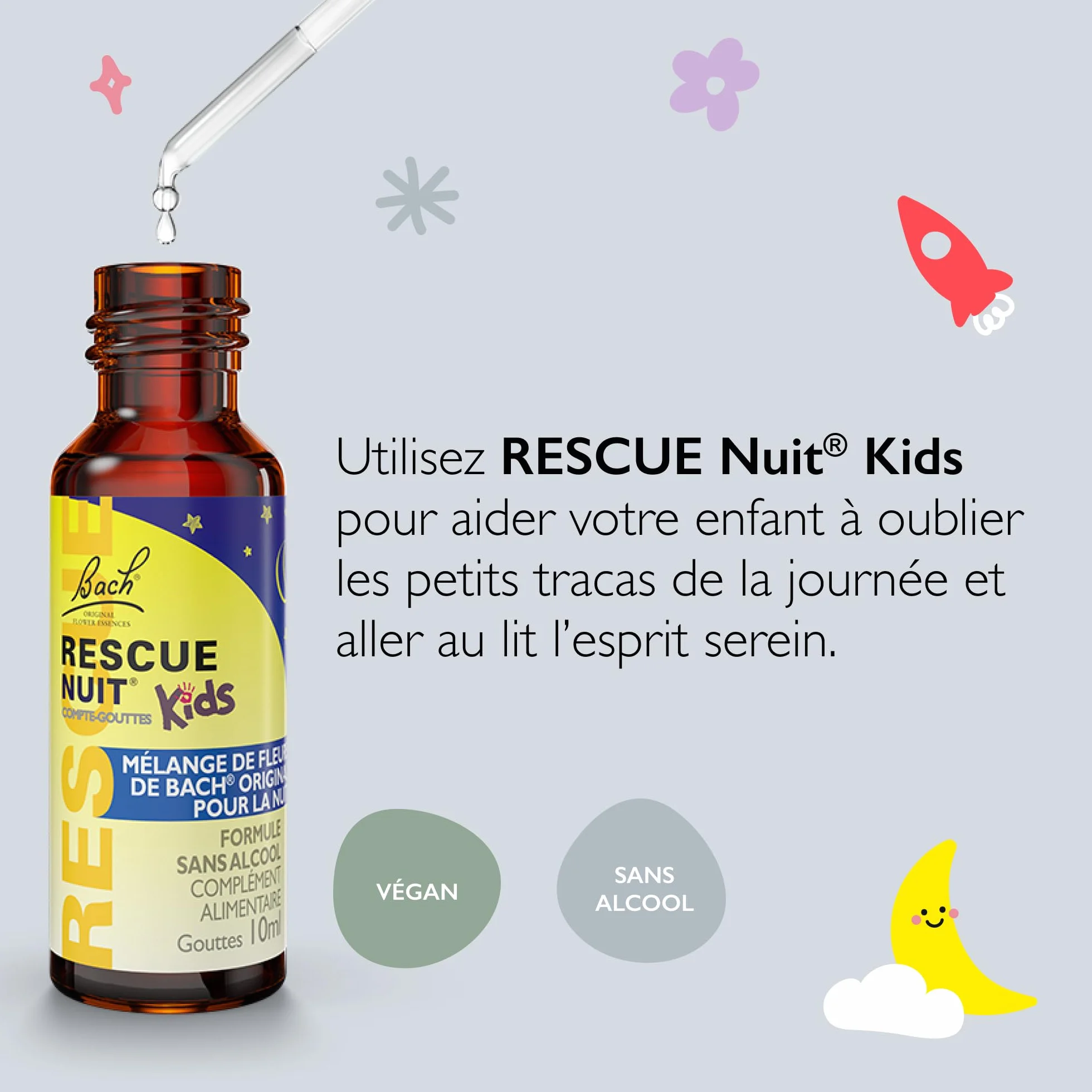 Rescue Night Kids zakraplacz, bierze udział w spokojnych nocy, bez alkoholu, wegańskie, suplement diety, 1 butelka z kroplami x 10 ml