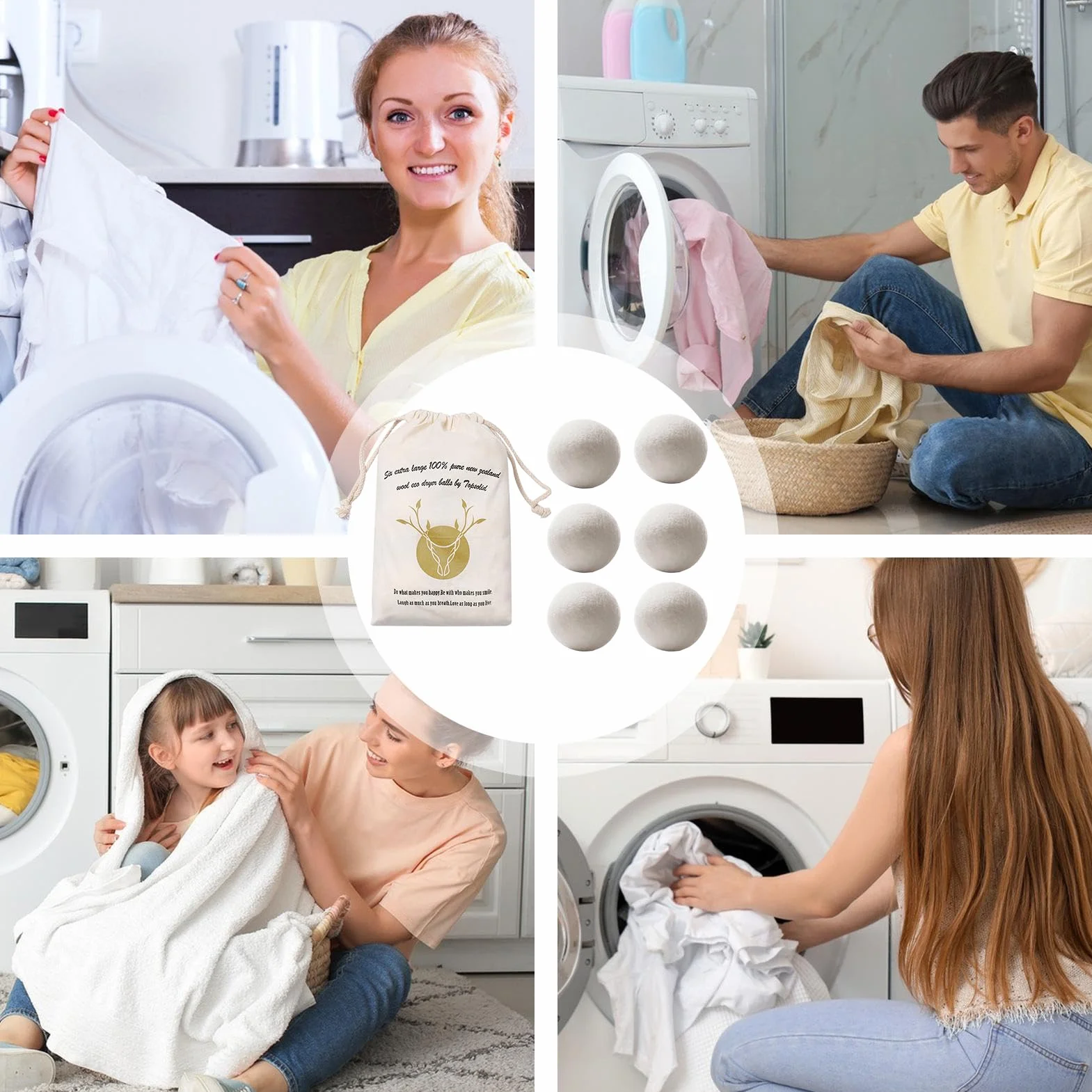 Wool Dryer Ball Set of 6, Fabric Softener Alternative, 6cm Diameter, Quick-Drying Aid for Laundry