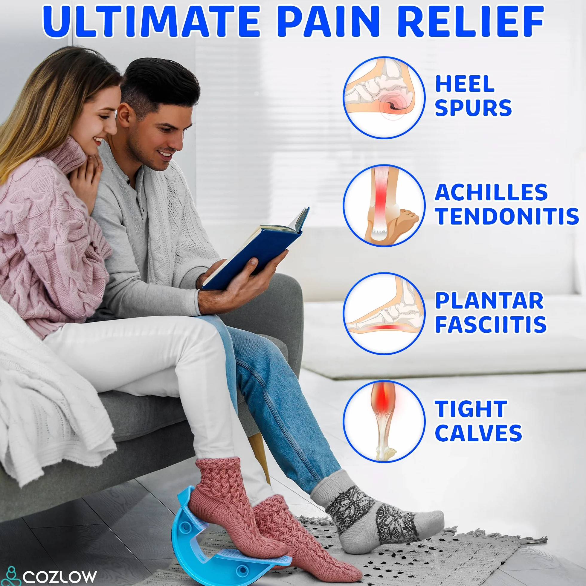 Cozlow Calf Stretcher & Foot Rocker (Blue), Effective Feet Stretching for Ankle Strengthening & Enhanced Flexibility, Pain Relief for Plantar Fasciitis