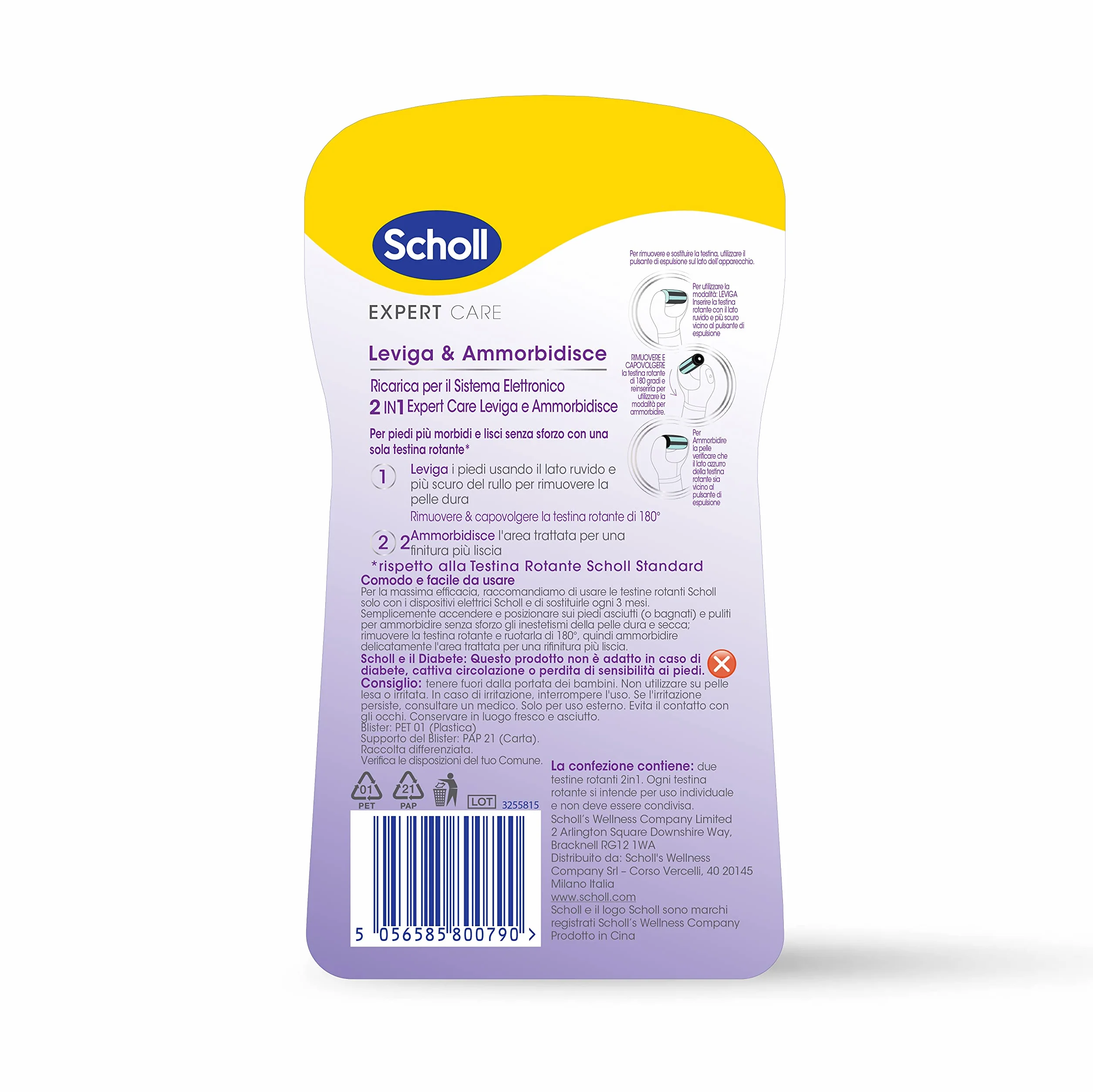 Scholl ExpertCare wygładza i zmiękcza, 2 części zamienne do systemu elektronicznego 2 w 1 ExpertCare wygładza i zmiękcza, 2 wkłady do usuwania twardej skóry i zmiękczania dla optymalnego wykończenia