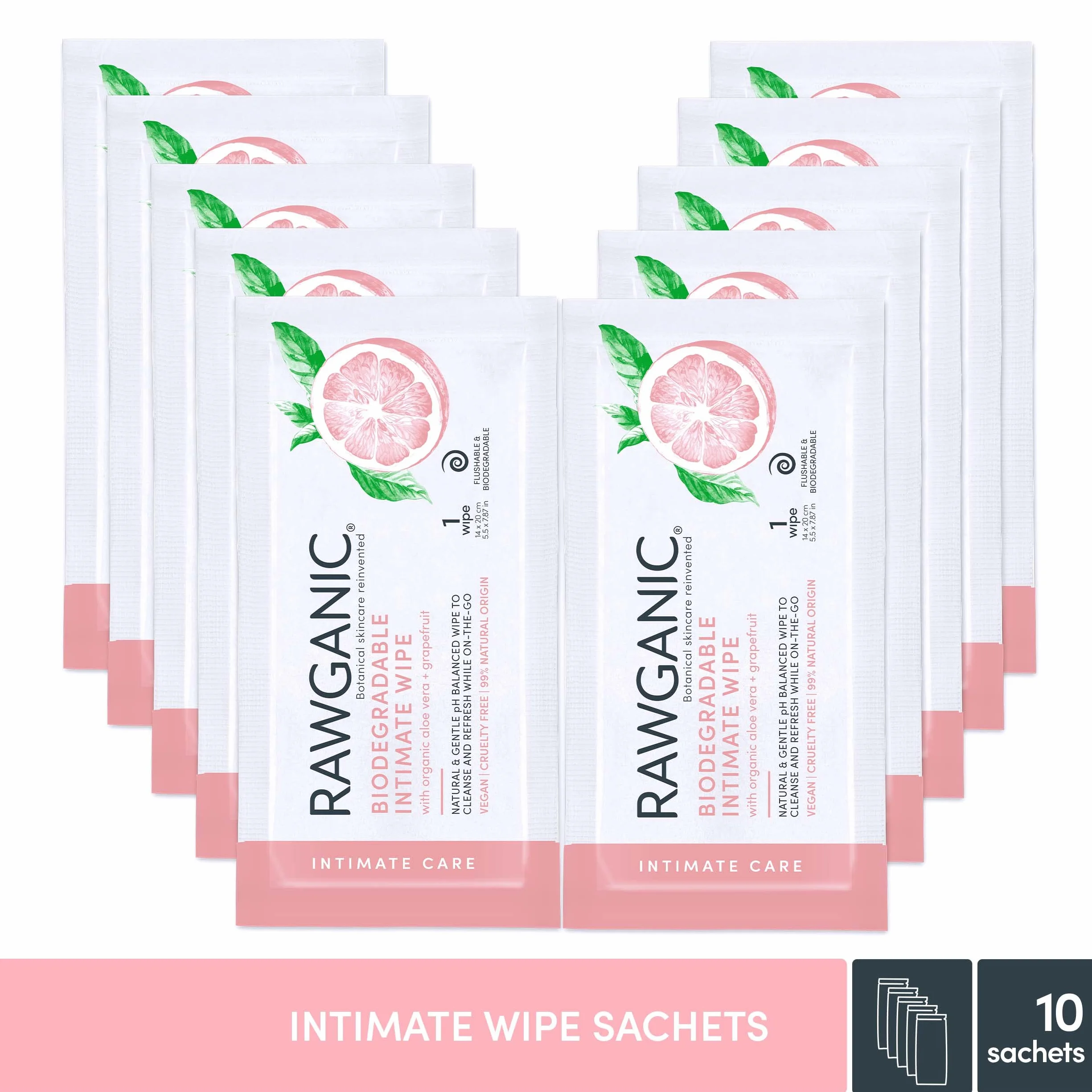 RAWGANIC® - BIO Intymne Chusteczki w Saszetkach - Wilgotne Chusteczki do Opieki nad Intymnym Obszarem (10 Saszetek)