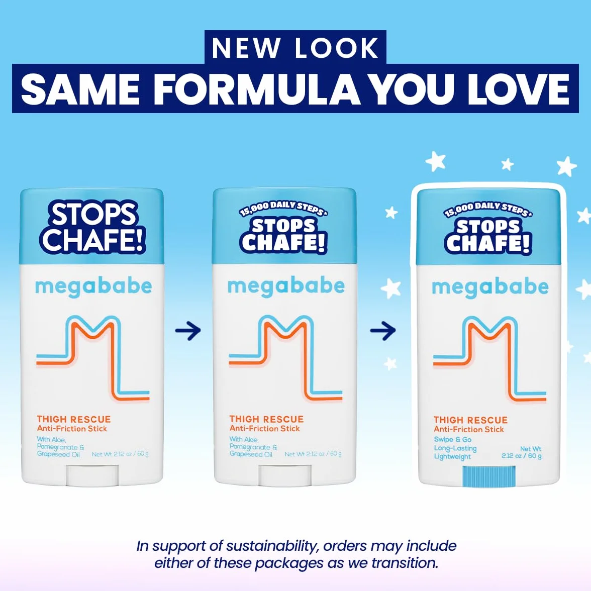 MegaBabe Thigh Rescue Stick Anti-Chafe Aloe, Pomegranate & Grapeseed Oil