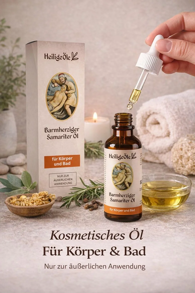 Olej Miłosiernego Samarytanina 50 ml | 5 olejków eterycznych (goździk, cytryna, rozmaryn, eukaliptus, cynamon) | formuła "Luz de Maria" | 100% naturalny | aromaterapia, olejek do kąpieli i ciała