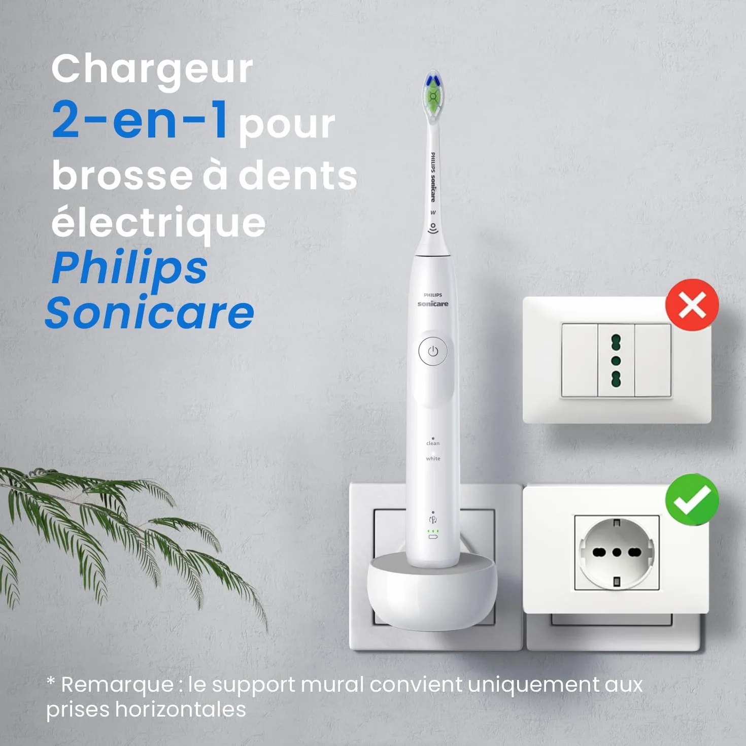CoolSmile Stacja ładująca kompatybilna ze szczoteczką elektryczną Philips, ładowarka ścienna z gniazdem EU do szczoteczek Sonicare 1100 3100 4100 4300 4500 5100 5300 6000 6100 6300 6500 7000 itp