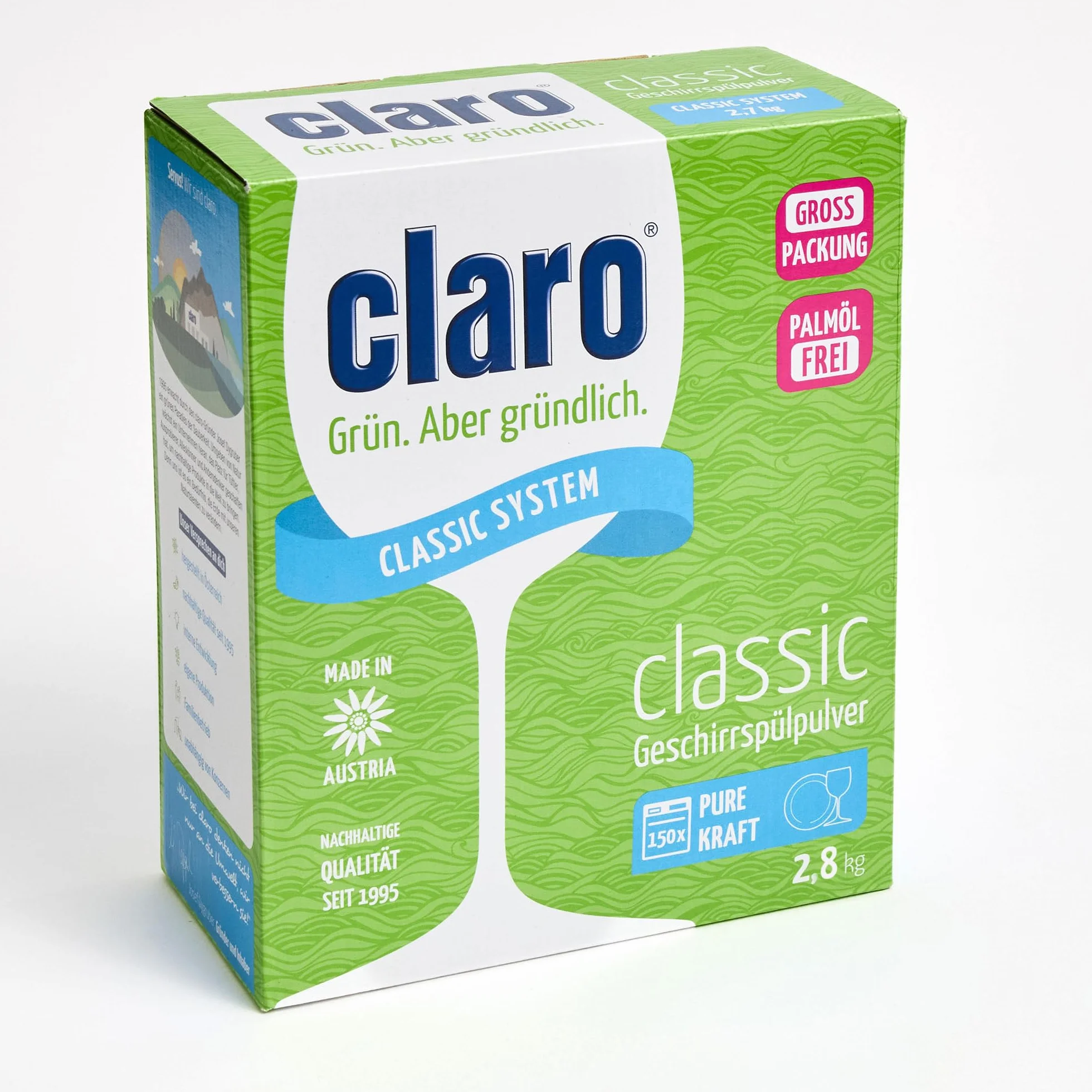 claro Classic Öko proszek do mycia naczyń, 2,8 kg, proszek do zmywarki, nie zawiera fosforanów, przyjazny dla środowiska i wegański - 155 cykli mycia