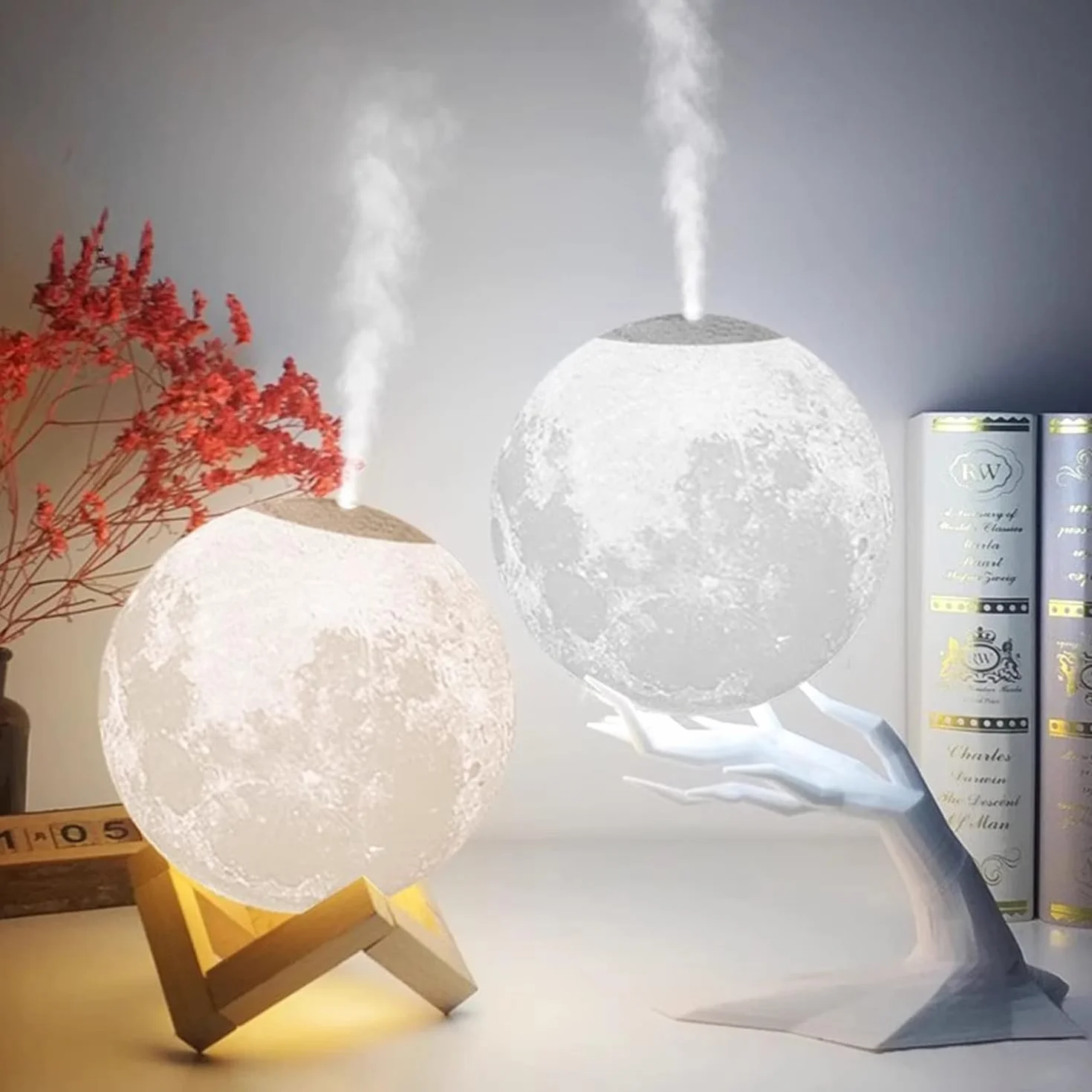 Dyfuzor olejków eterycznych lampka nocna księżyc, 3 tryby oświetlenia, ultradźwiękowy nawilżacz USB do domu, sypialni, biura
