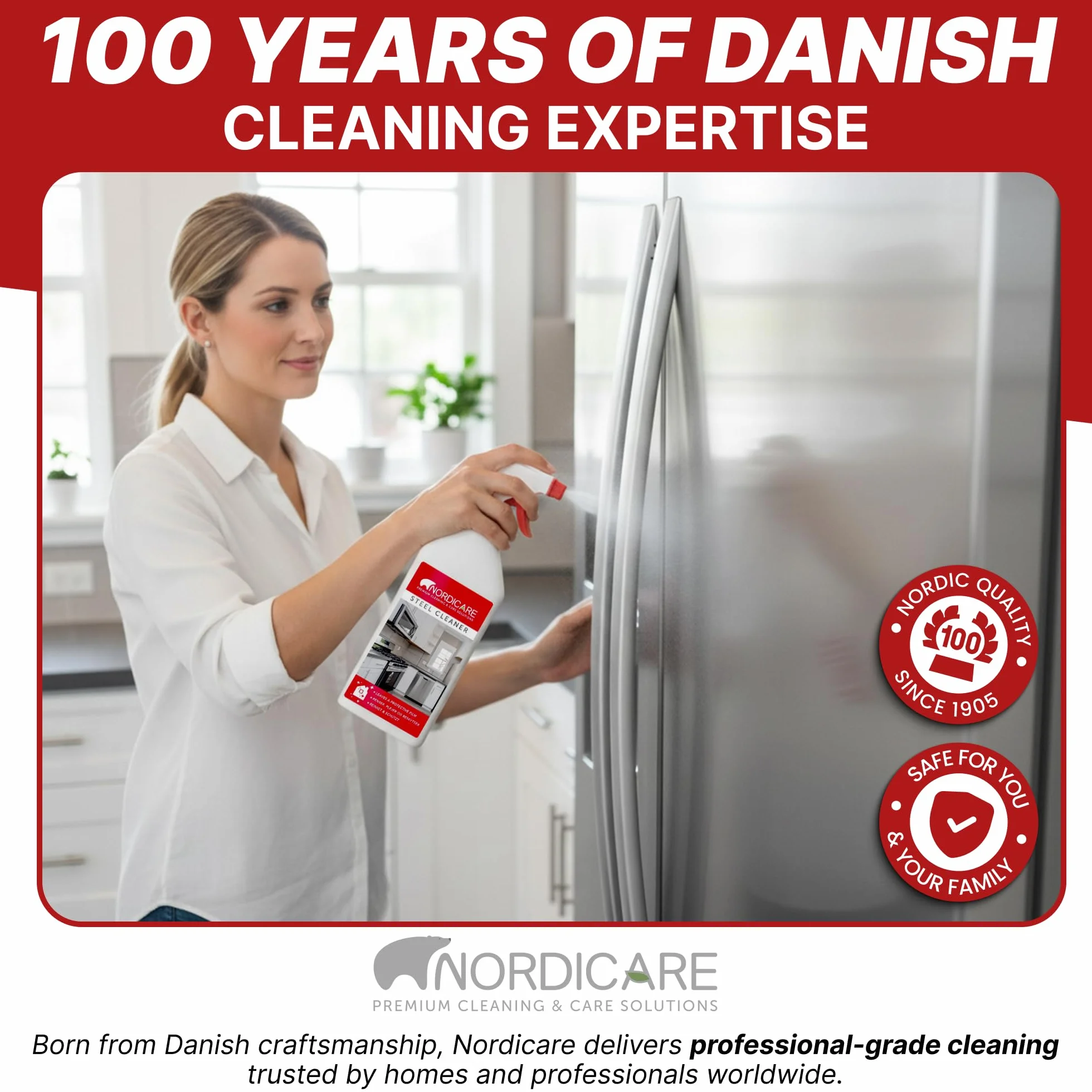 Nordicare środek do czyszczenia stali nierdzewnej [500 ml] Spray do pielęgnacji stali nierdzewnej do skutecznego czyszczenia I Usuwa tłuszcz i zanieczyszczenia