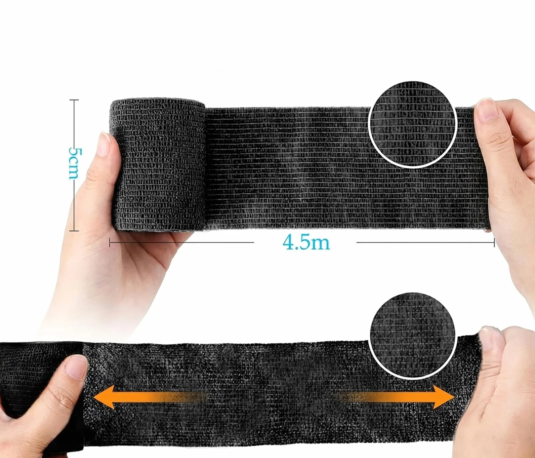 Bandaż kohezyjny 5 cm x 4,5 m samoprzylepny elastyczny dla psów i koni, taśma sportowa czarna