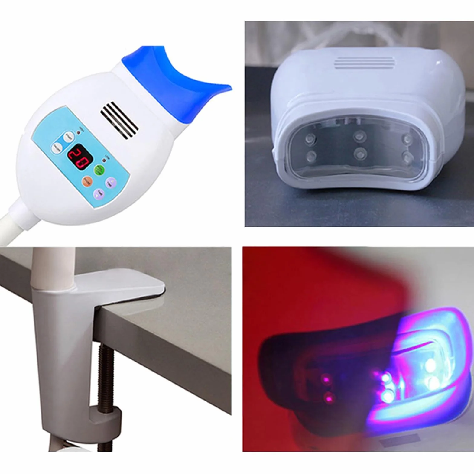 Lampa do Wybielania Zębów, Profesjonalne Urządzenie do Wybielania Zębów, Uchwyt Na Biurko Typu gęsia Szyja(Blue)