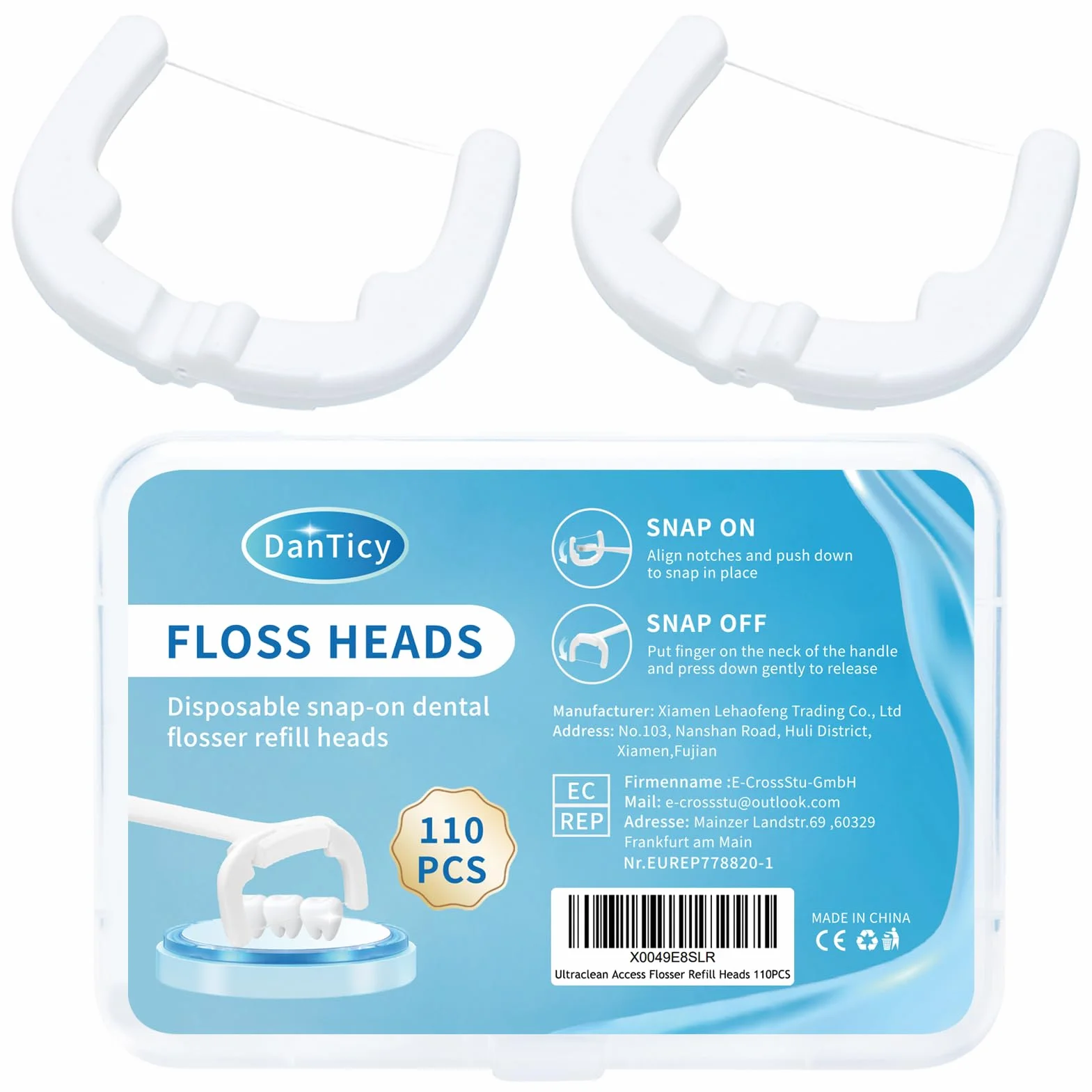 Ultraclean Access Flosser Refill Heads Snap-On Dental Flosser Refill Heads do prawidłowej pielęgnacji jamy ustnej i higieny, 110 szt